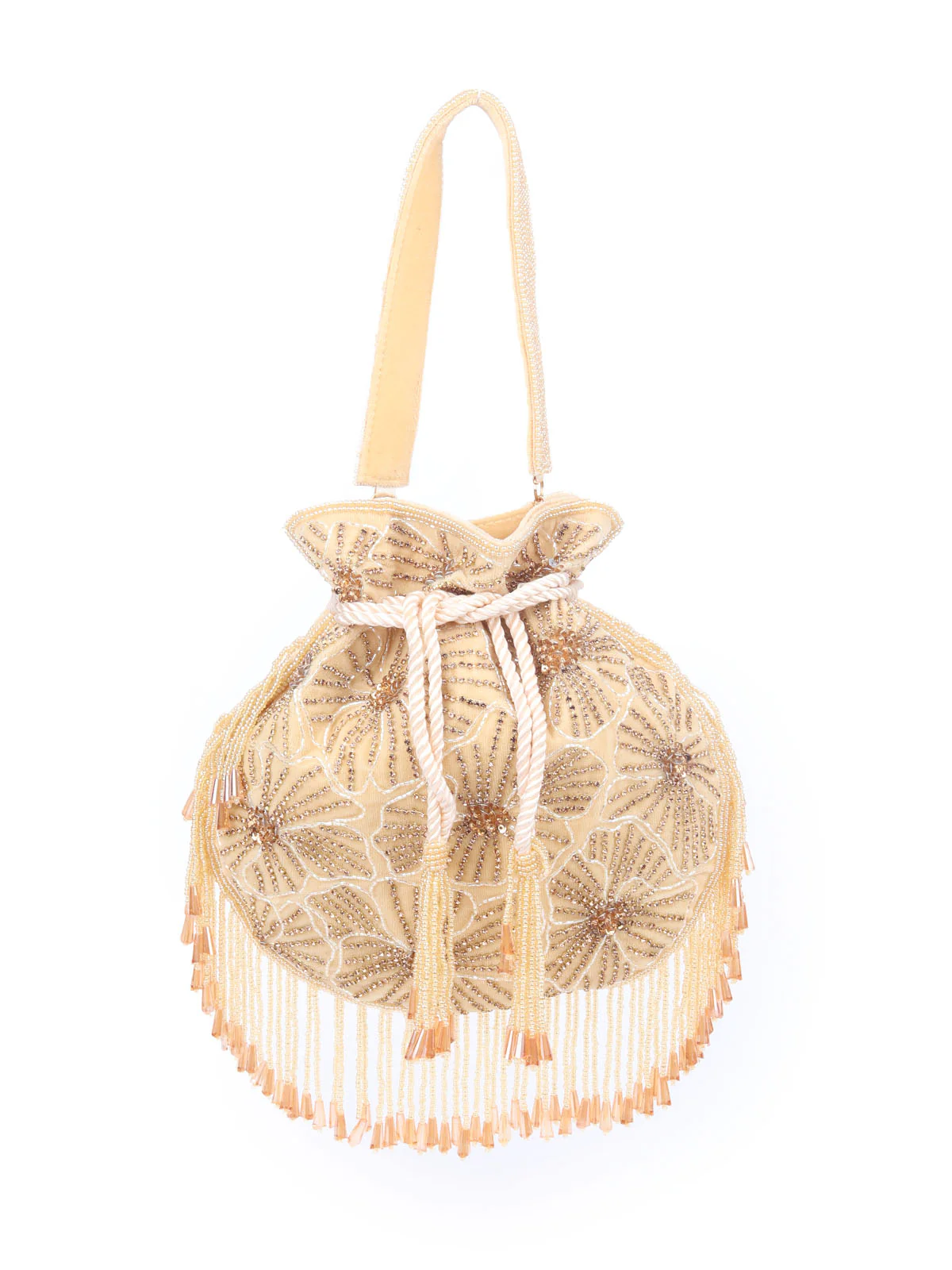 Odette Golden Suede Exhaustive With Sequin And Bead Work Potli For Women - Image 3