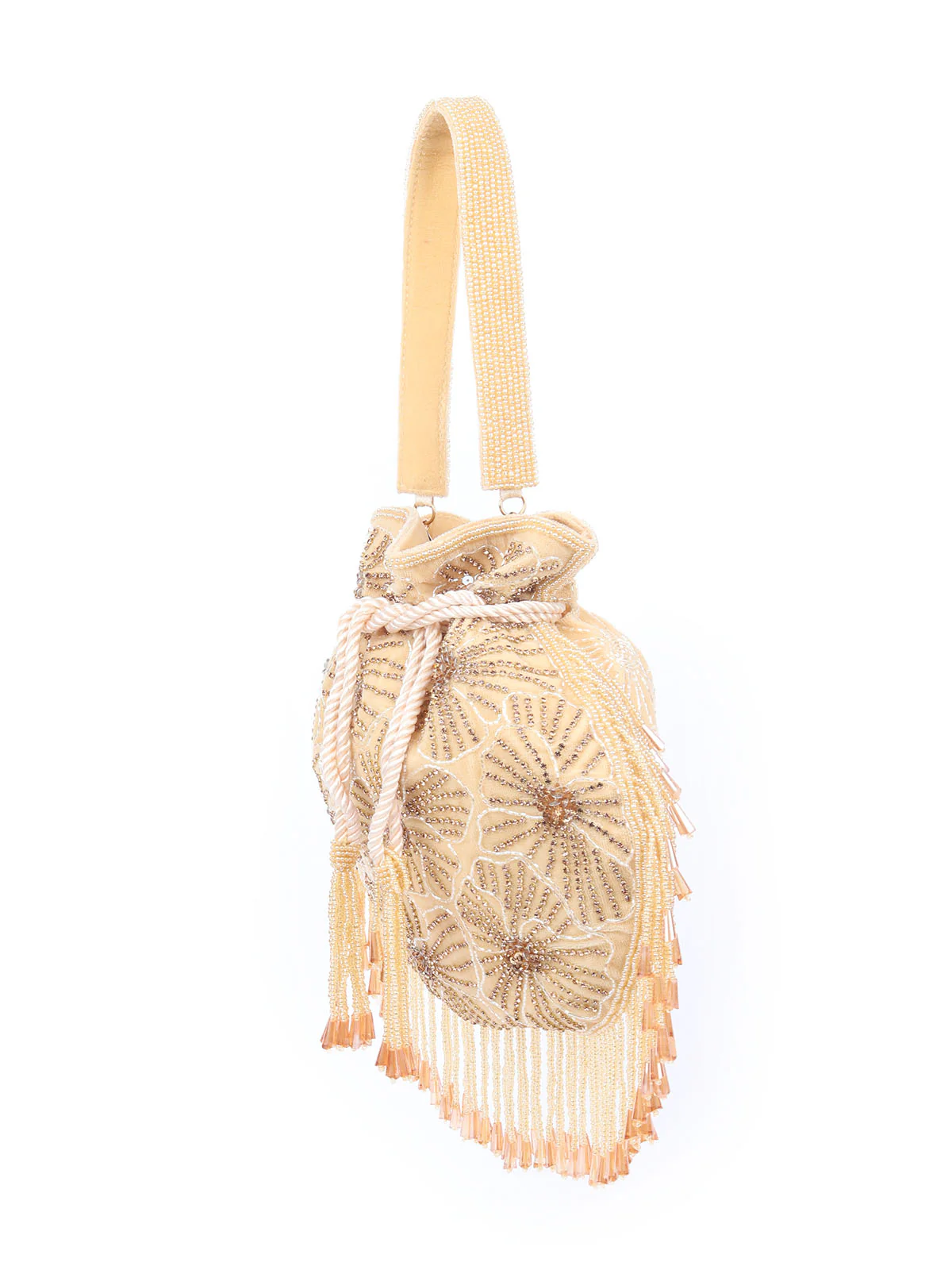 Odette Golden Suede Exhaustive With Sequin And Bead Work Potli For Women - Image 4