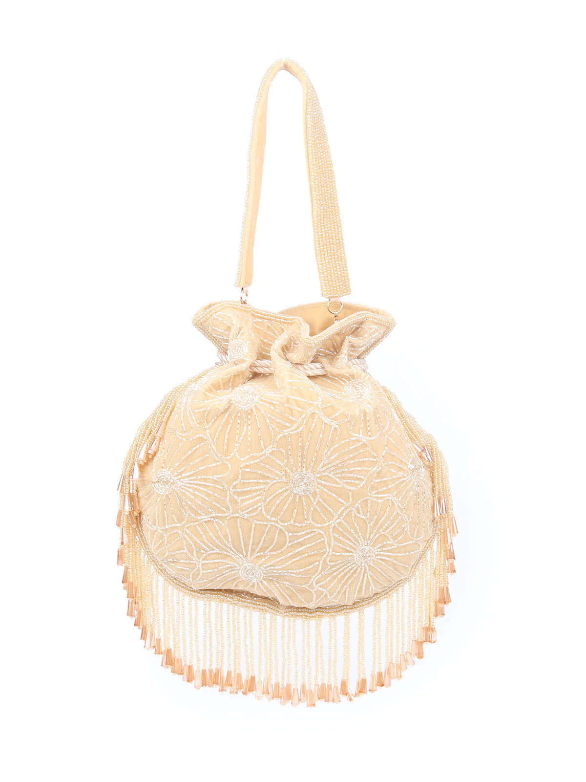 Odette Golden Suede Exhaustive With Sequin And Bead Work Potli For Women - Image 5