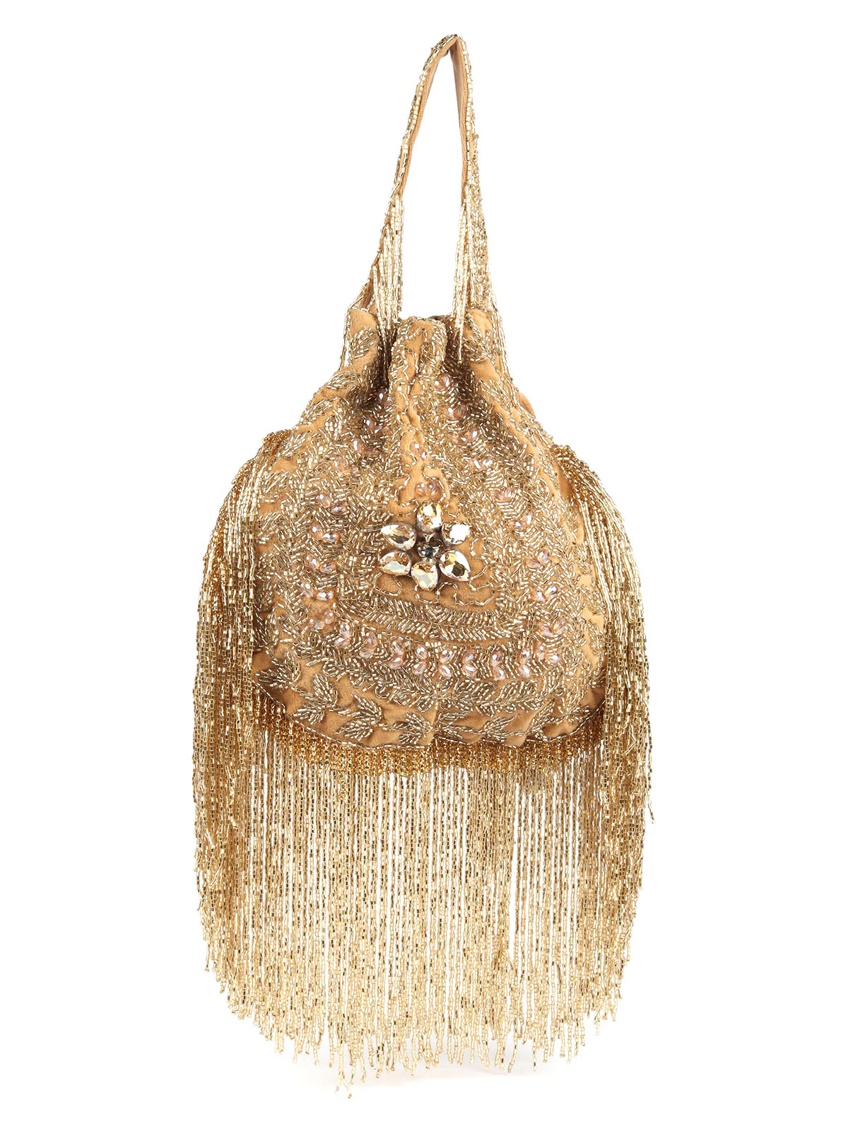 Odette Gold Tasseled Bridal Potli Bag For Women - Image 3