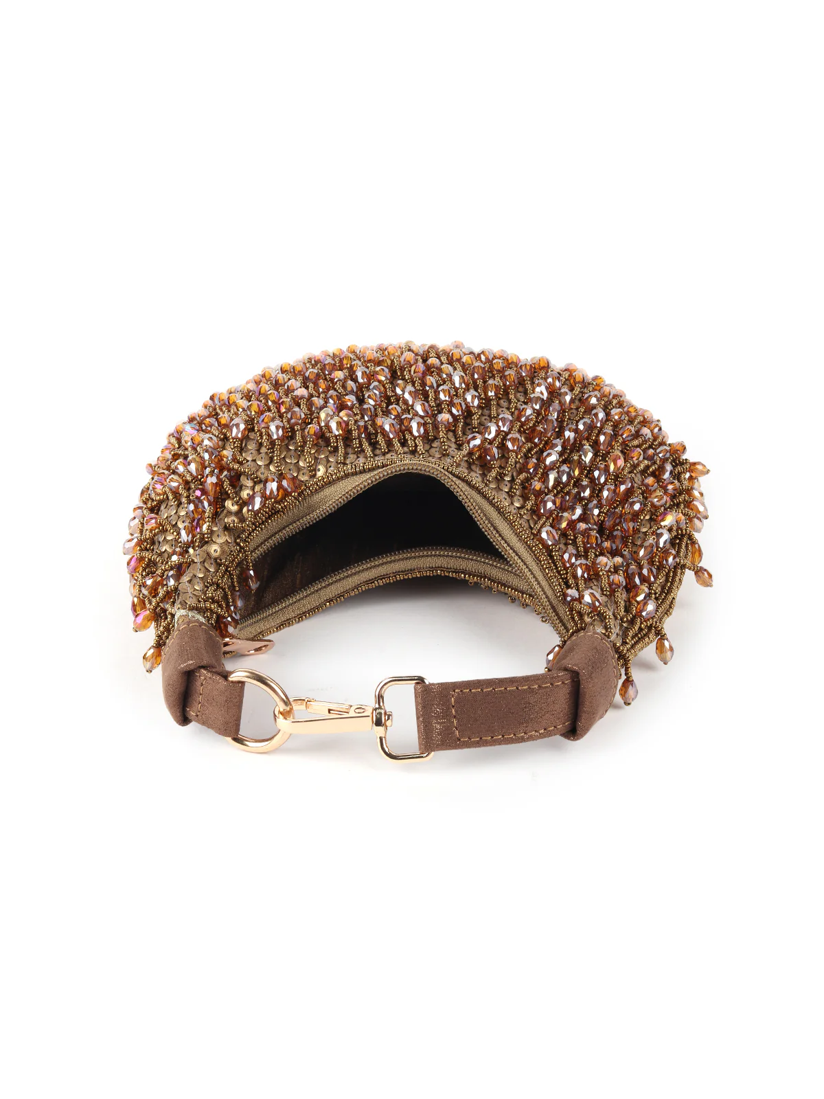 Odette Golden Tasseled Moon Clutch For Women - Image 6
