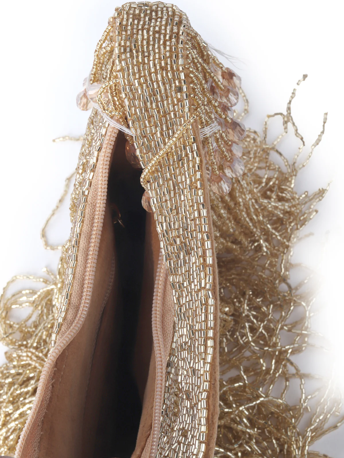Odette Golden Tasseled Structured Moon Clutch For Women - Image 5