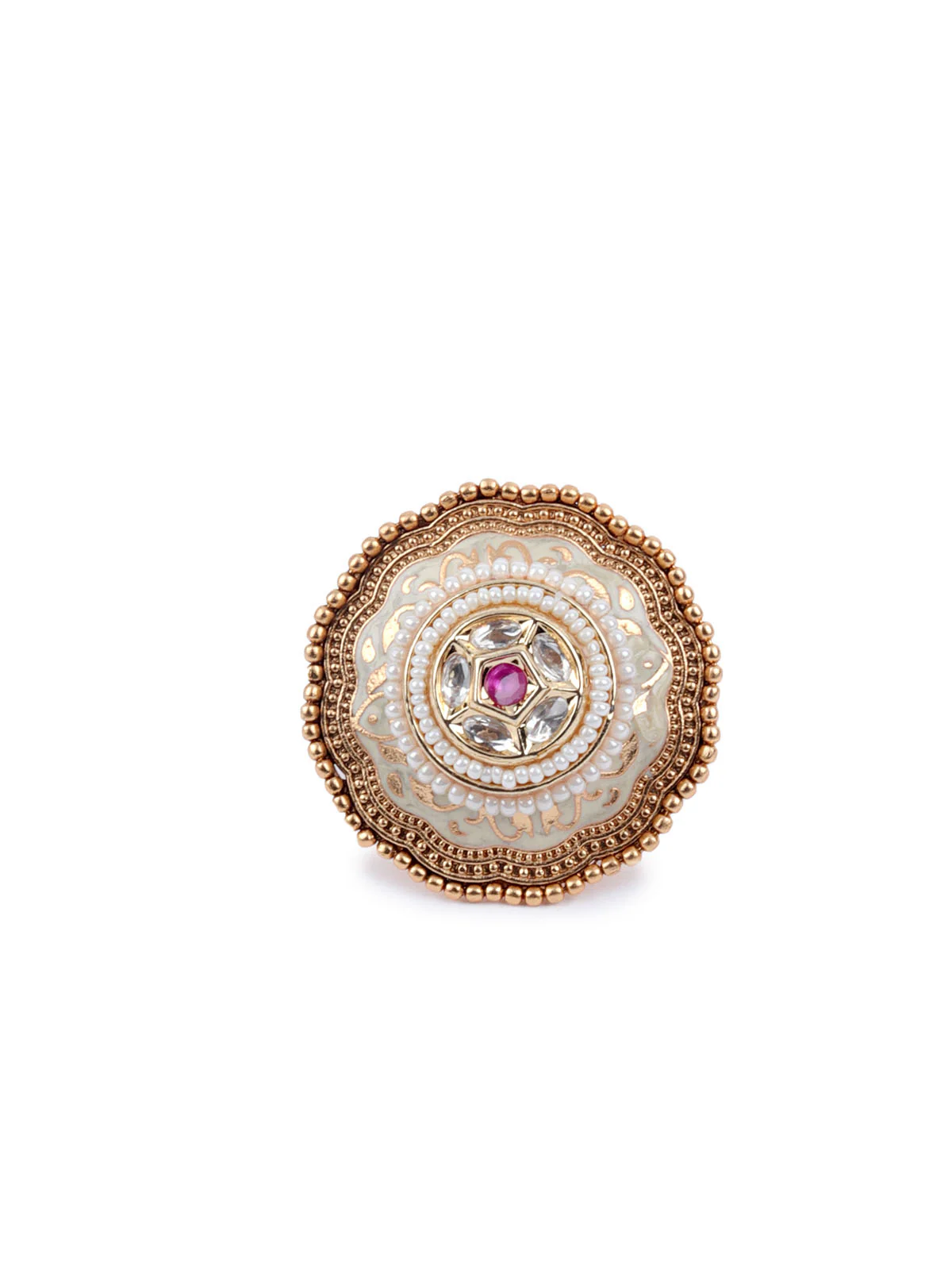 Odette Golden & White Alloy Embellished Ring For Women - Image 4