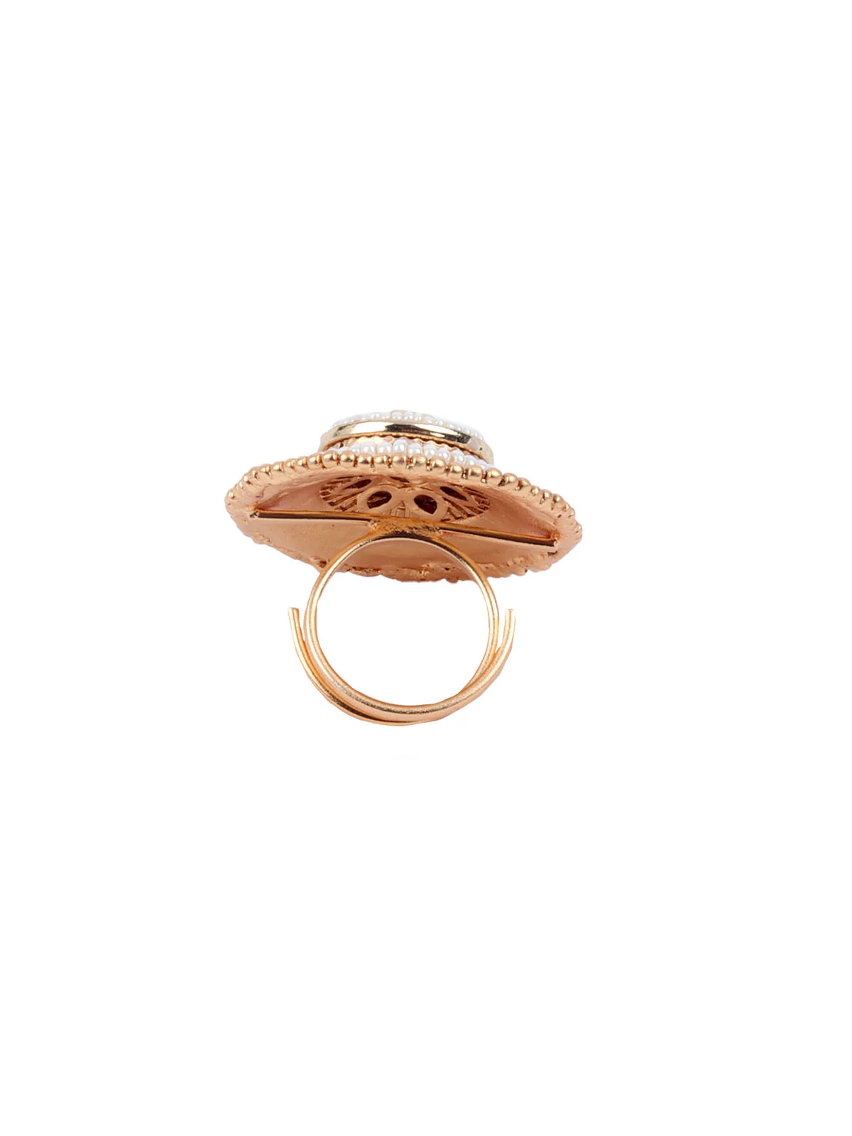 Odette Golden & White Alloy Embellished Ring For Women - Image 6