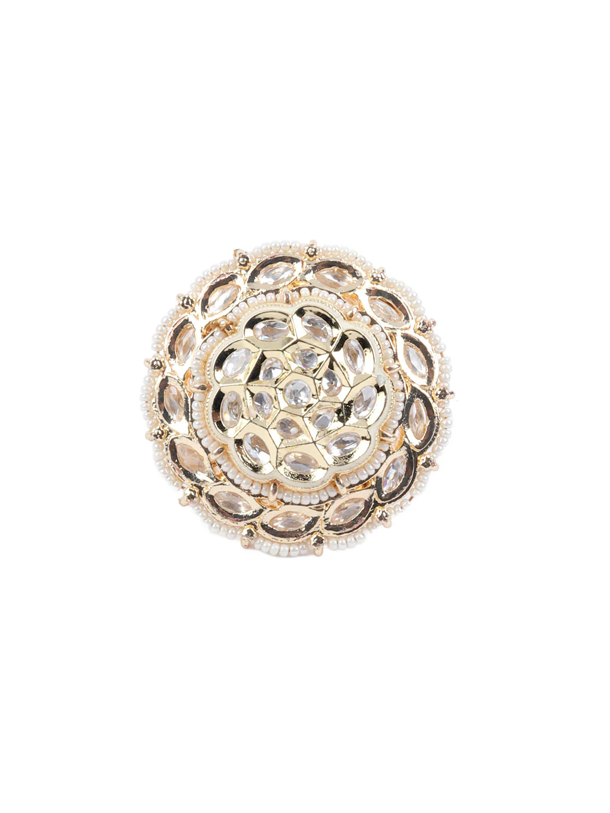 Odette Golden & White Alloy Embellished Ring For Women - Image 3