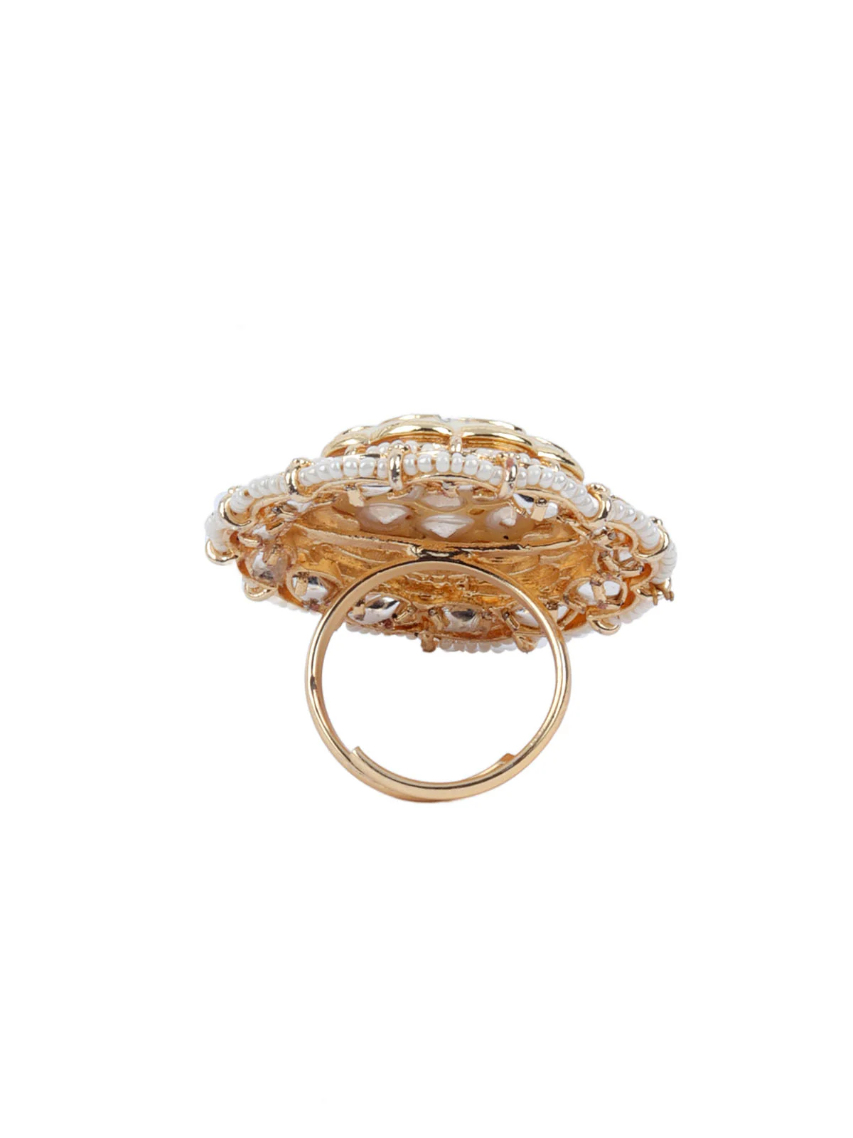 Odette Golden & White Alloy Embellished Ring For Women - Image 4