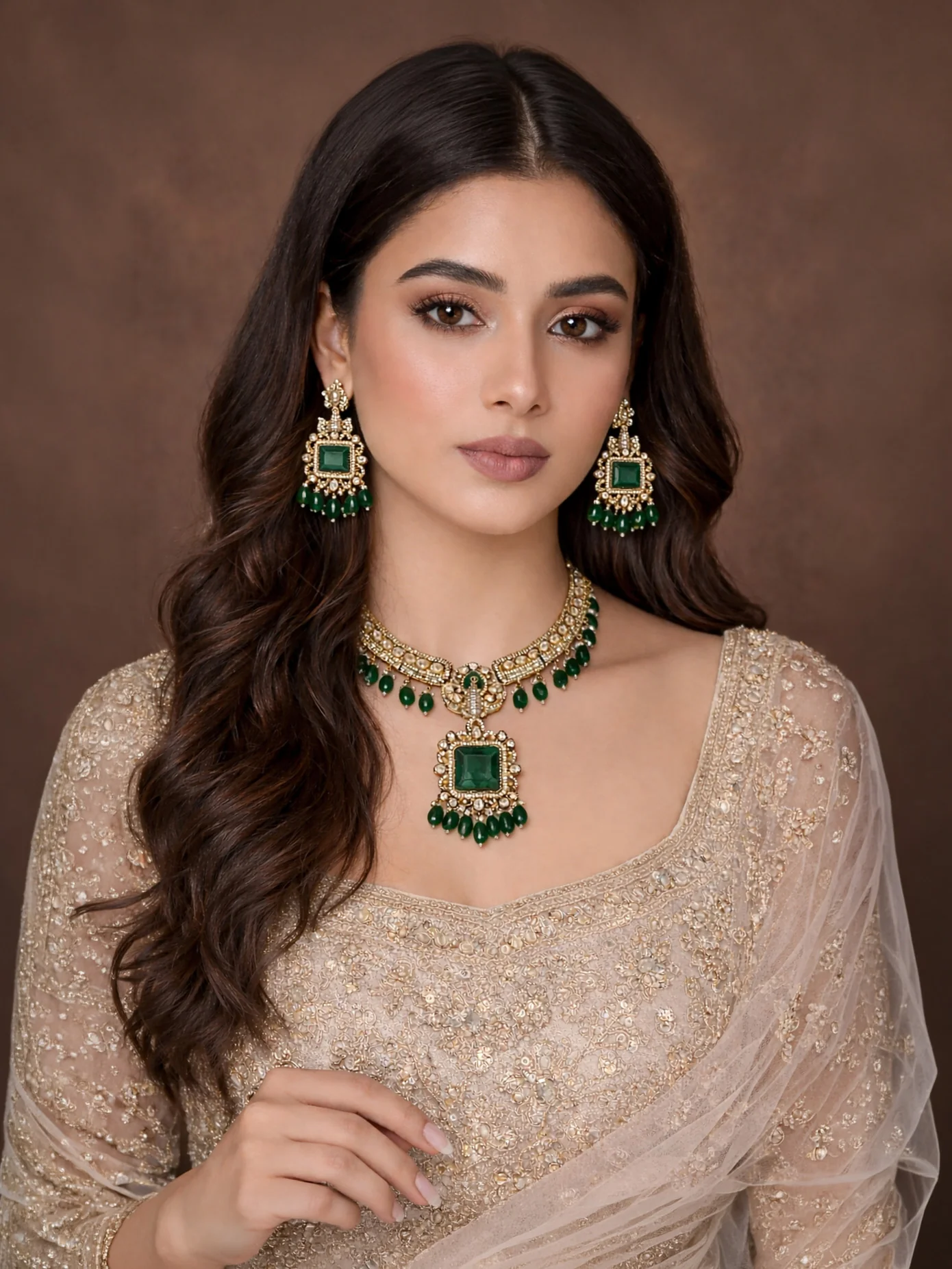 Odette Green Alloy Stone Jewellery Set For Women - Image 2