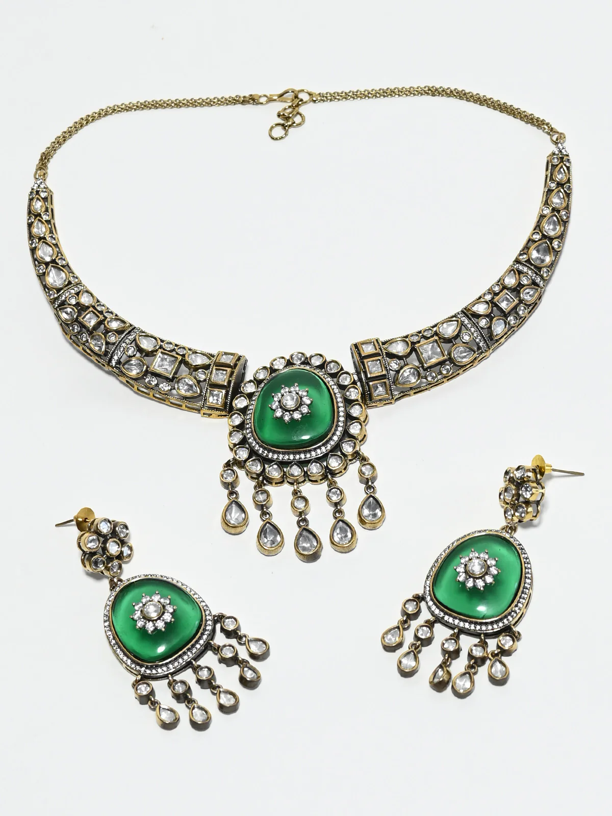 Odette Green Alloy Stone Jewellery Set For Women - Image 3