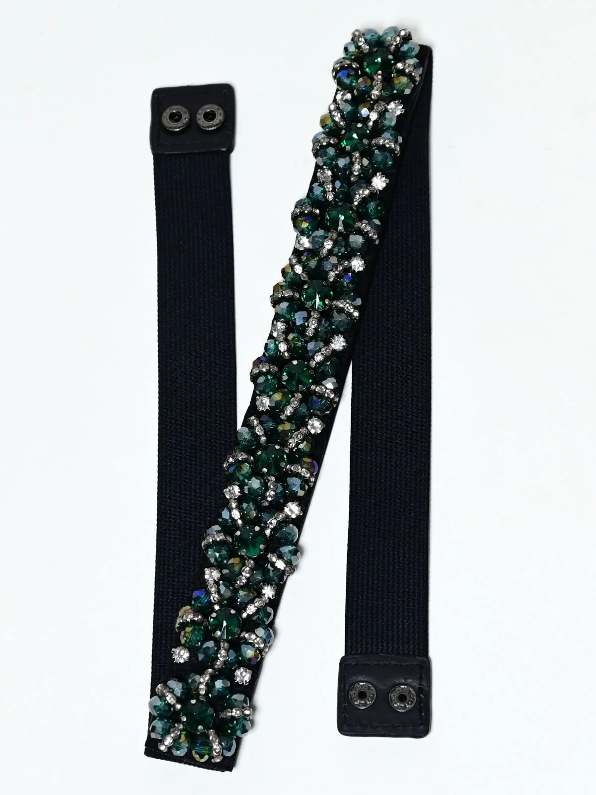 Odette Green And Black Elastic Stone Belt For Women - Image 5