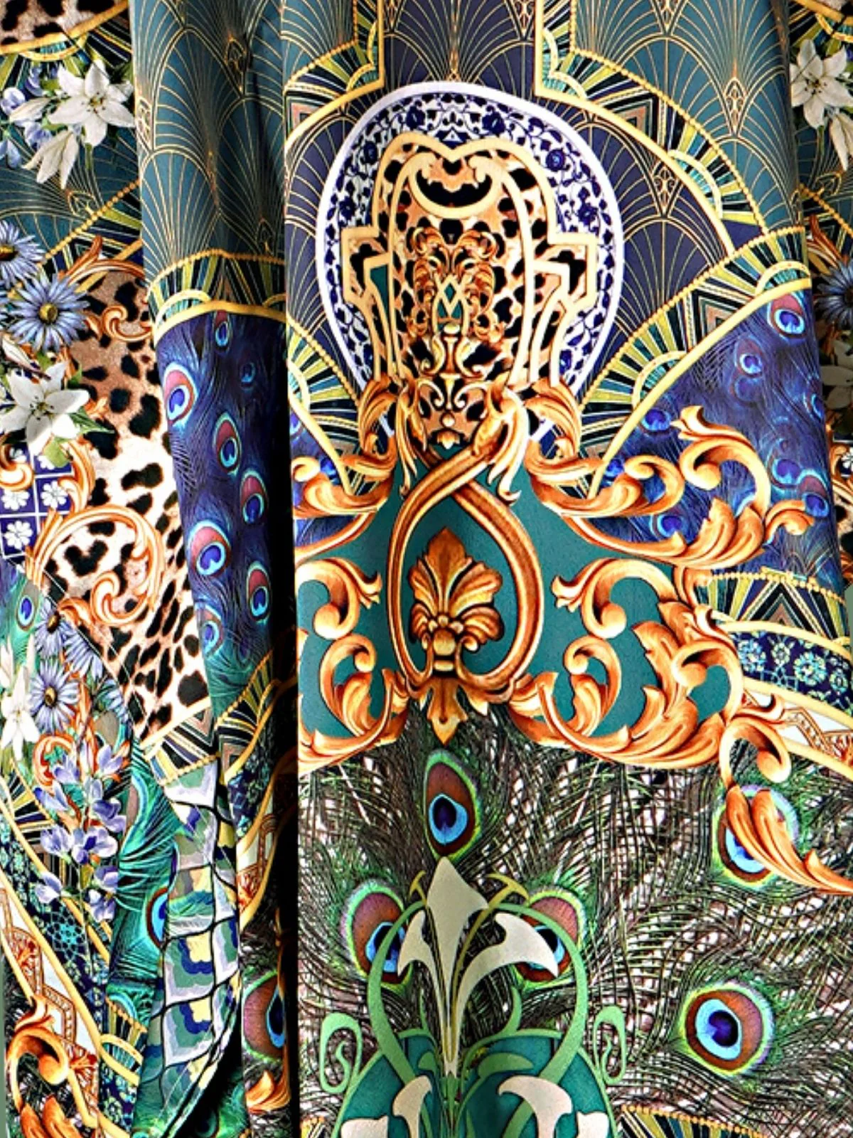 Odette Green And Blue Satin Printed Kaftan For Women - Image 5