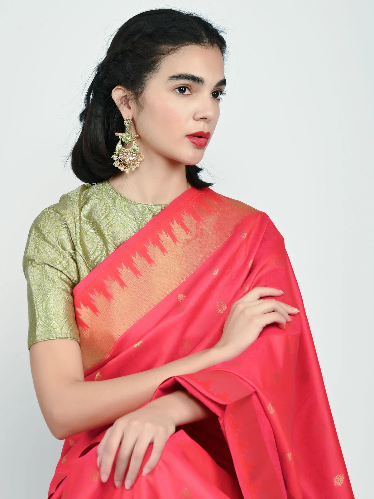 Odette Green And Gold Alloy Embellished Earrings For Women
