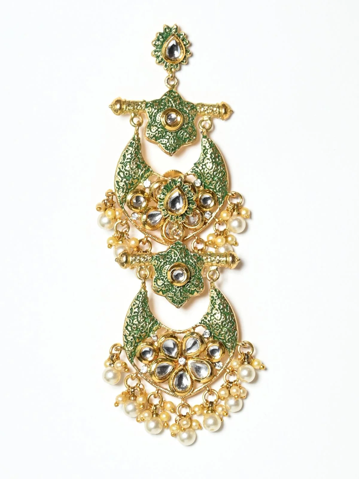 Odette Green And Gold Alloy Embellished Earrings For Women - Image 5