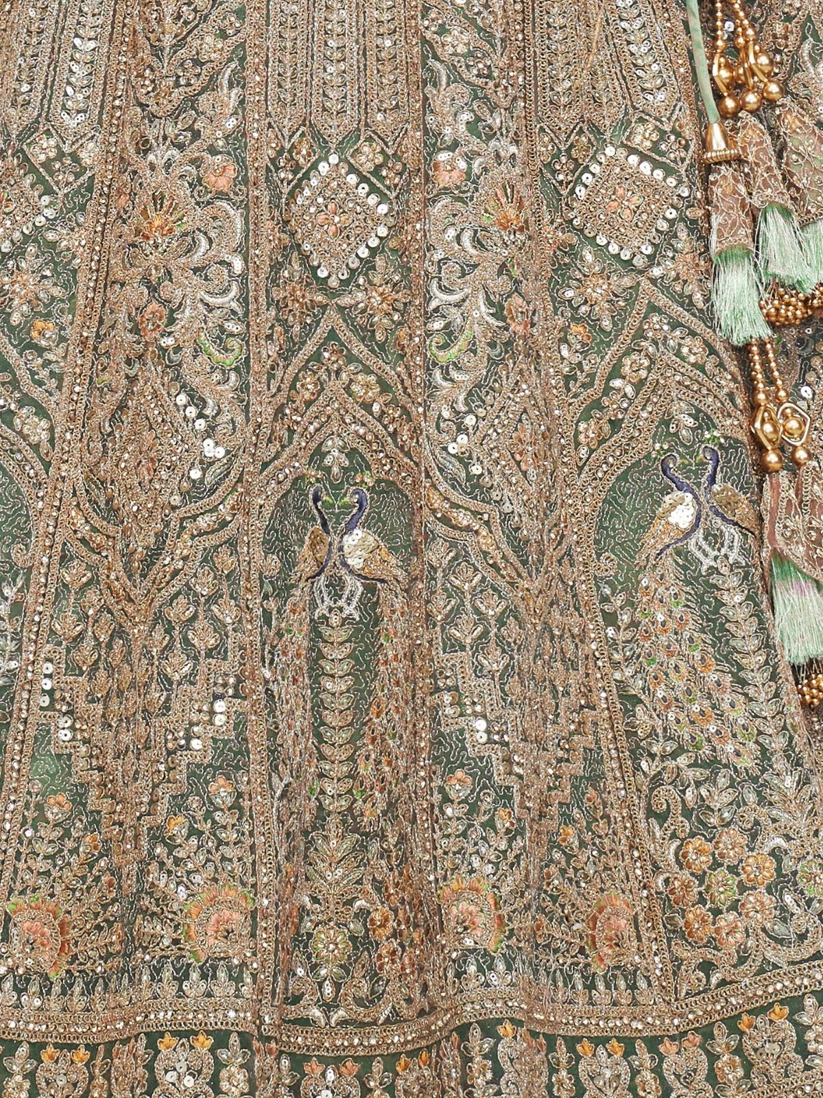 Odette Green And Gold Soft Net Embroidered Semi-Stitched Lehenga With Unstitched Blouse For Women - Image 7