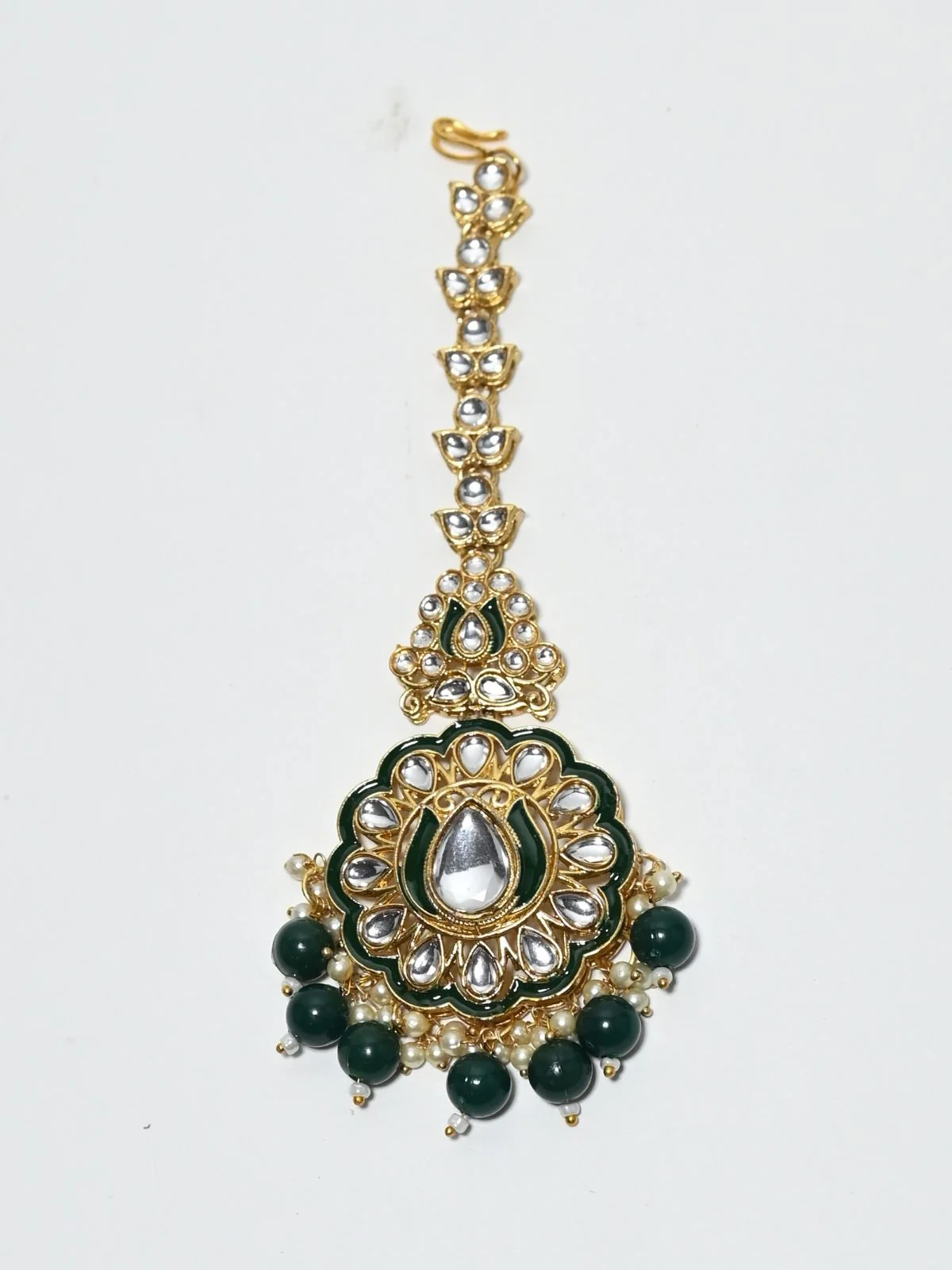 Odette Green And Golden Alloy Beaded Pearl And Kundan Jewellery Set For Women - Image 6