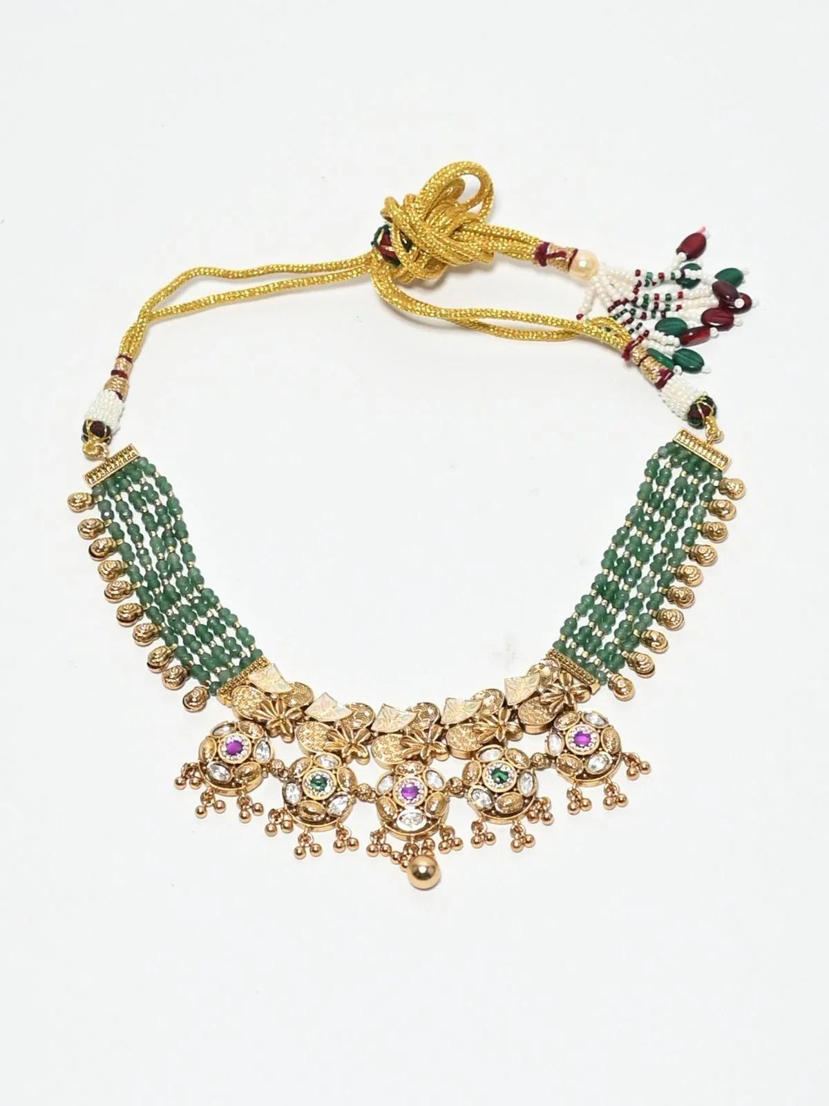 Odette Green And Golden Alloy Beaded Pearl Jewellery Set For Women - Image 4