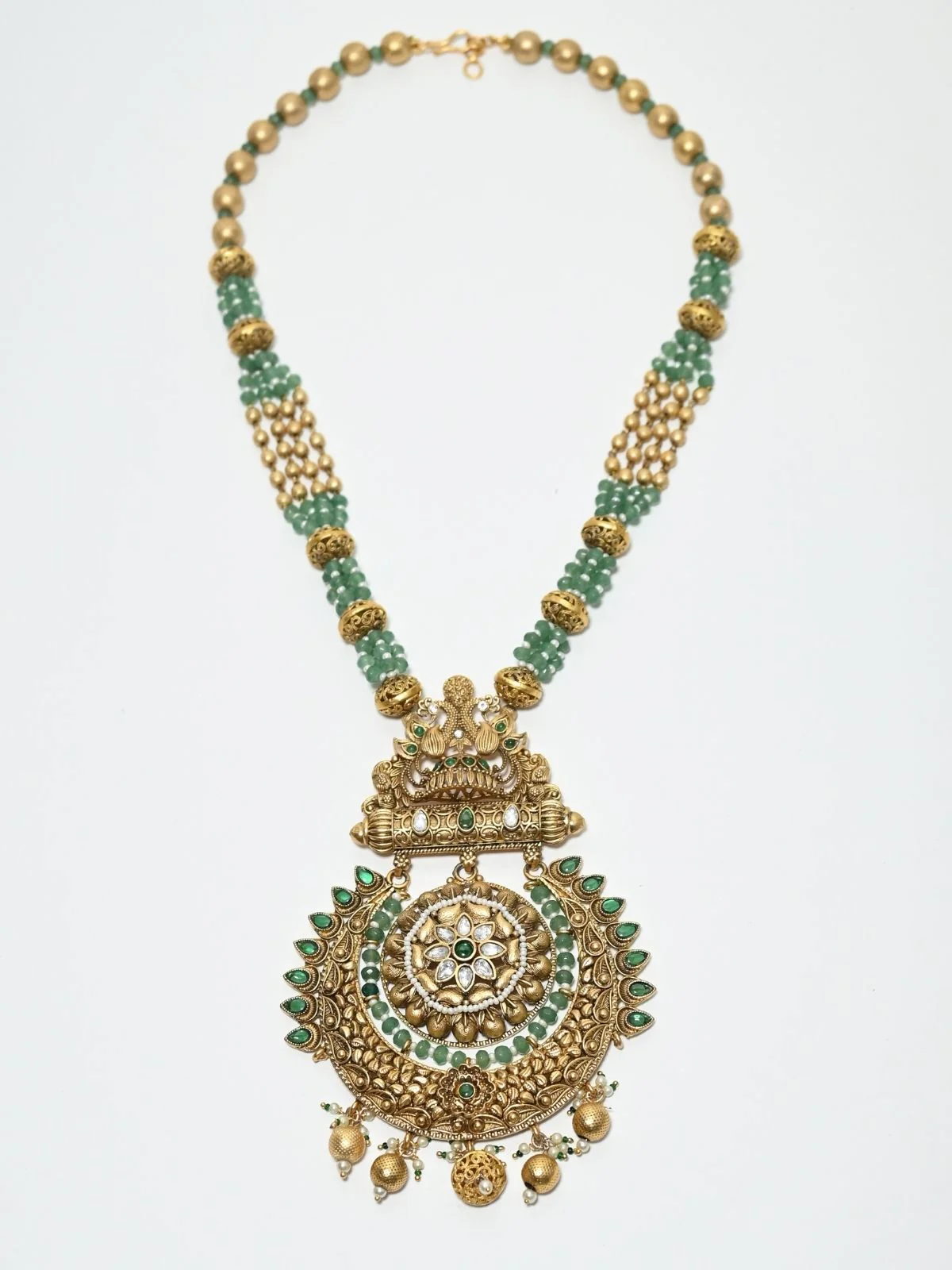 Odette Green And Golden Alloy Stone Jewellery Set For Women - Image 4