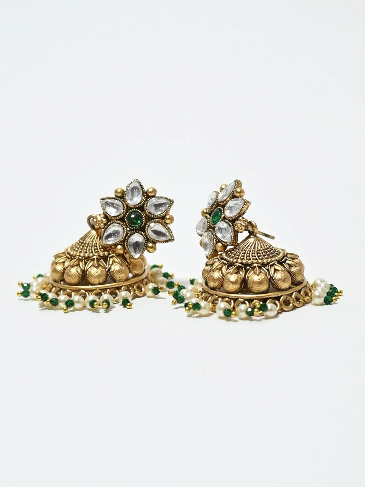 Odette Green And Golden Alloy Stone Jewellery Set For Women - Image 6
