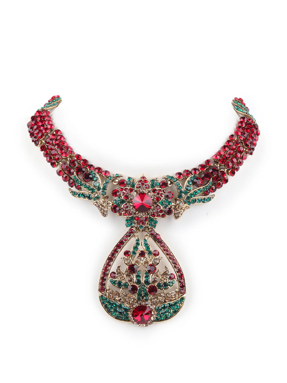 Odette Green and Maroon Stone Embellished Necklace Set with Maangtika for Women - Image 3