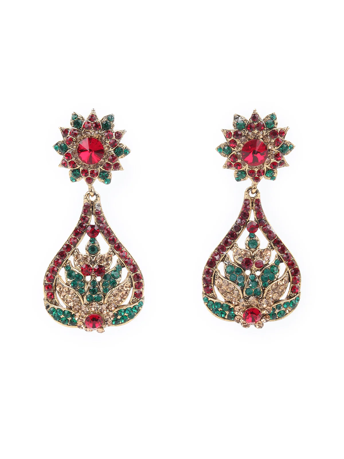 Odette Green and Maroon Stone Embellished Necklace Set with Maangtika for Women - Image 5