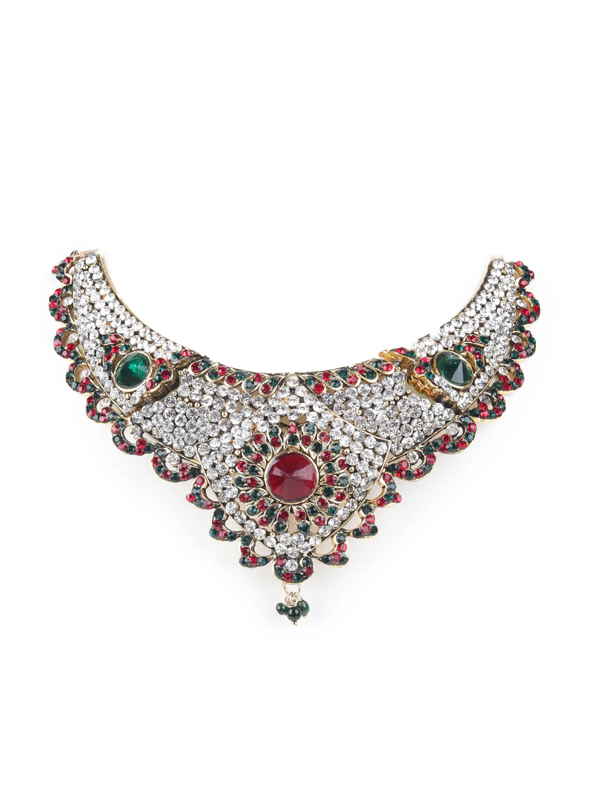 Odette Green and Maroon Stone Studded Necklace Set with Maangtika for Women - Image 3