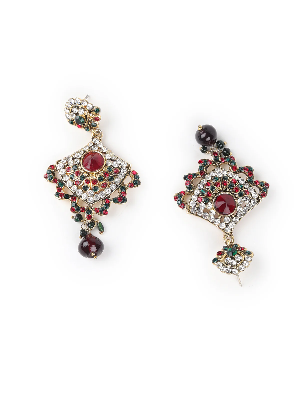 Odette Green and Maroon Stone Studded Necklace Set with Maangtika for Women - Image 5