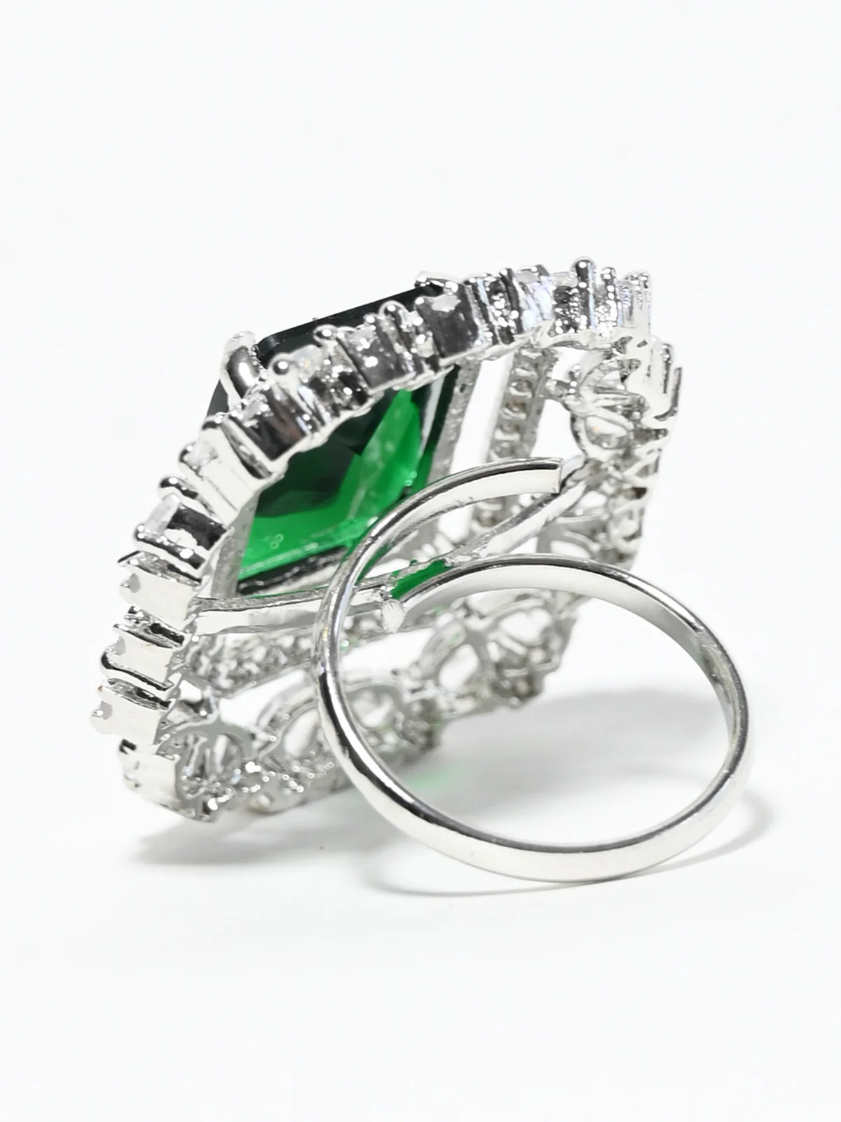 Odette Green And White Alloy Embellished Ring For Women - Image 2