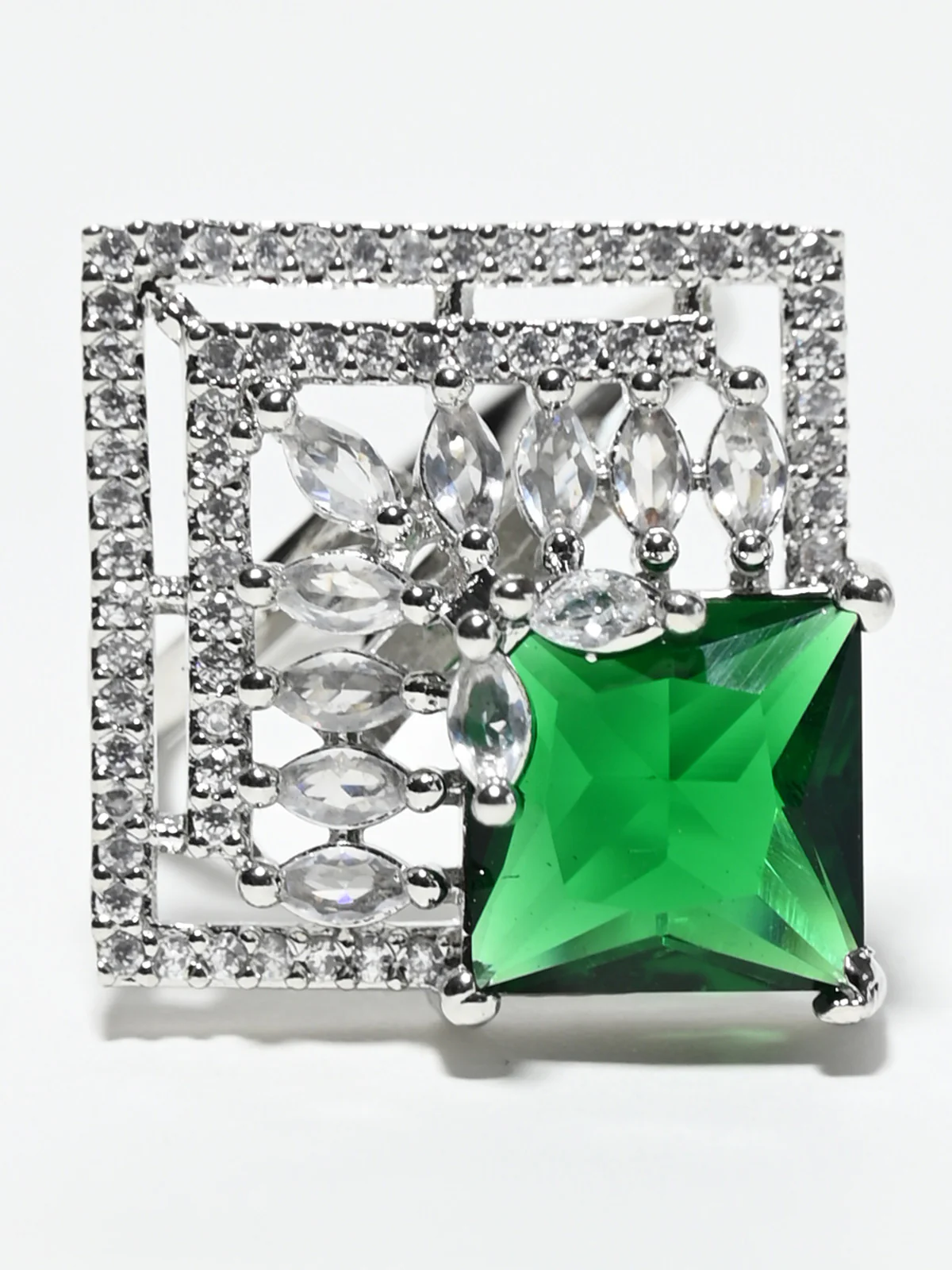 Odette Green And White Alloy Embellished Ring For Women - Image 2