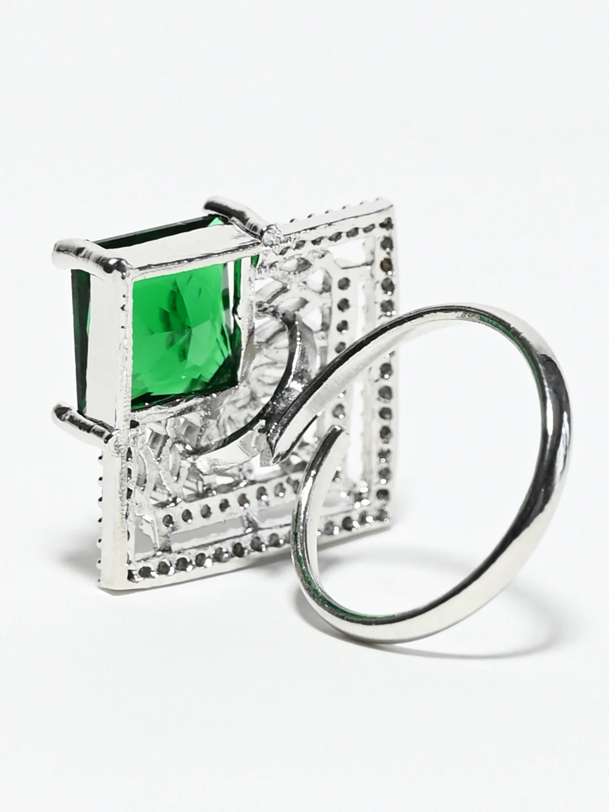 Odette Green And White Alloy Embellished Ring For Women - Image 3
