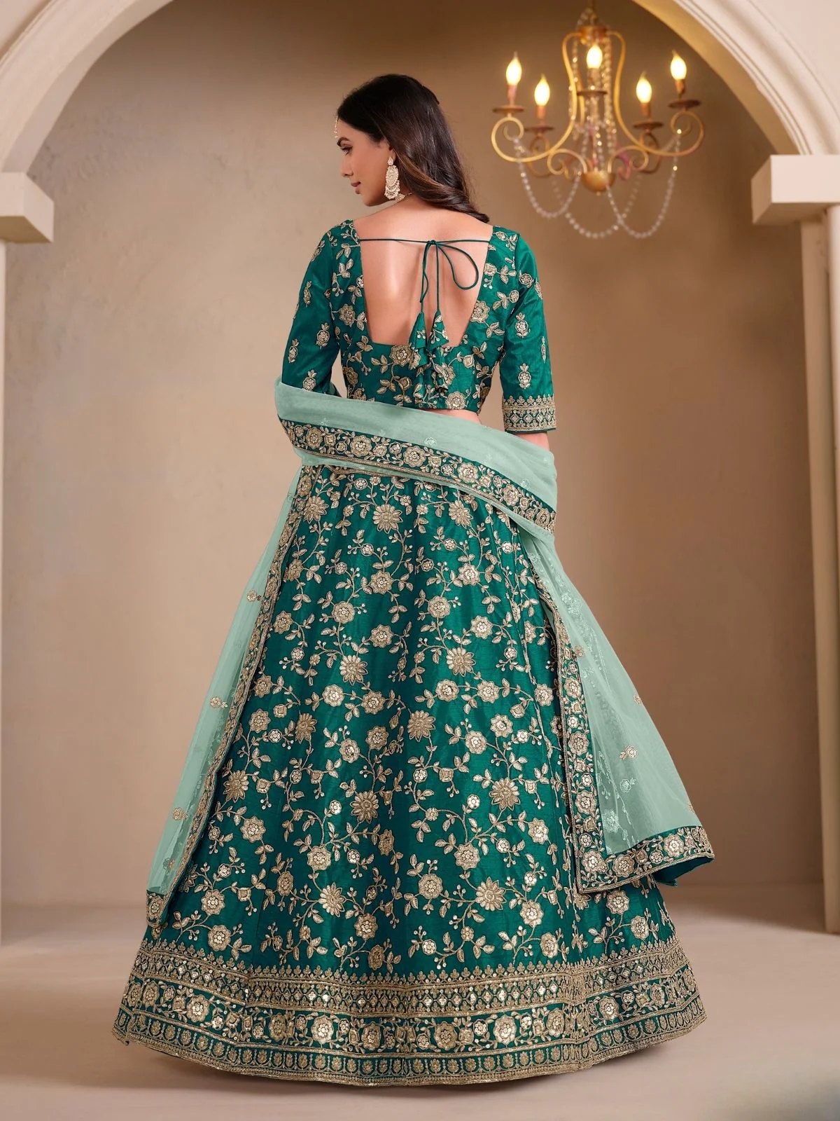 Odette Green Art Silk Embroidered Semi-Stitched lehenga For Women - Image 3