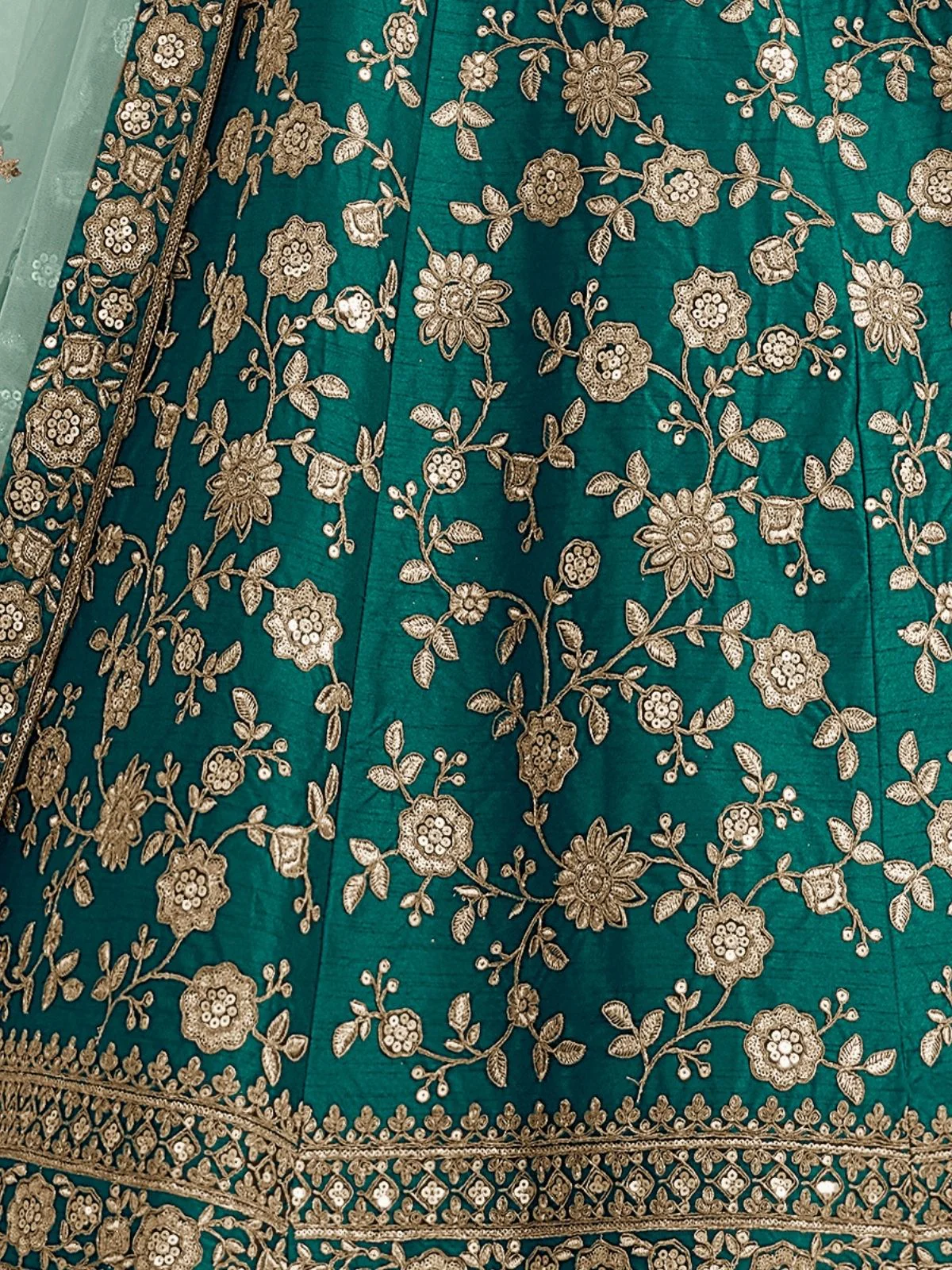 Odette Green Art Silk Embroidered Semi-Stitched lehenga For Women - Image 5