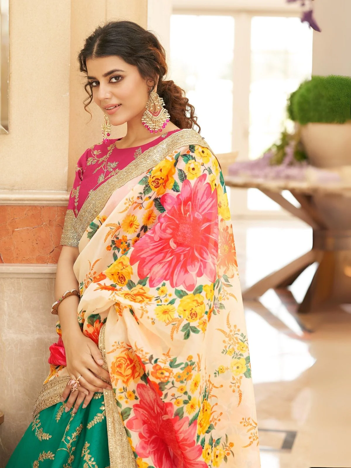 Odette Green Art Silk Embroidered Semi Stitched Lehenga With Blouse For Women - Image 2