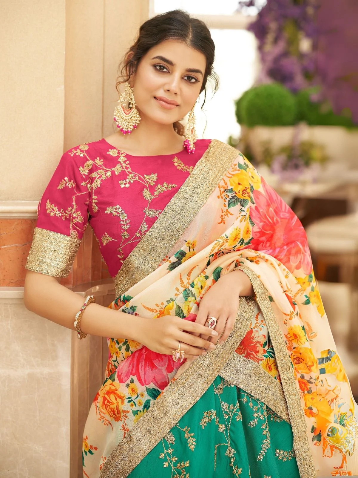 Odette Green Art Silk Embroidered Semi Stitched Lehenga With Blouse For Women - Image 3