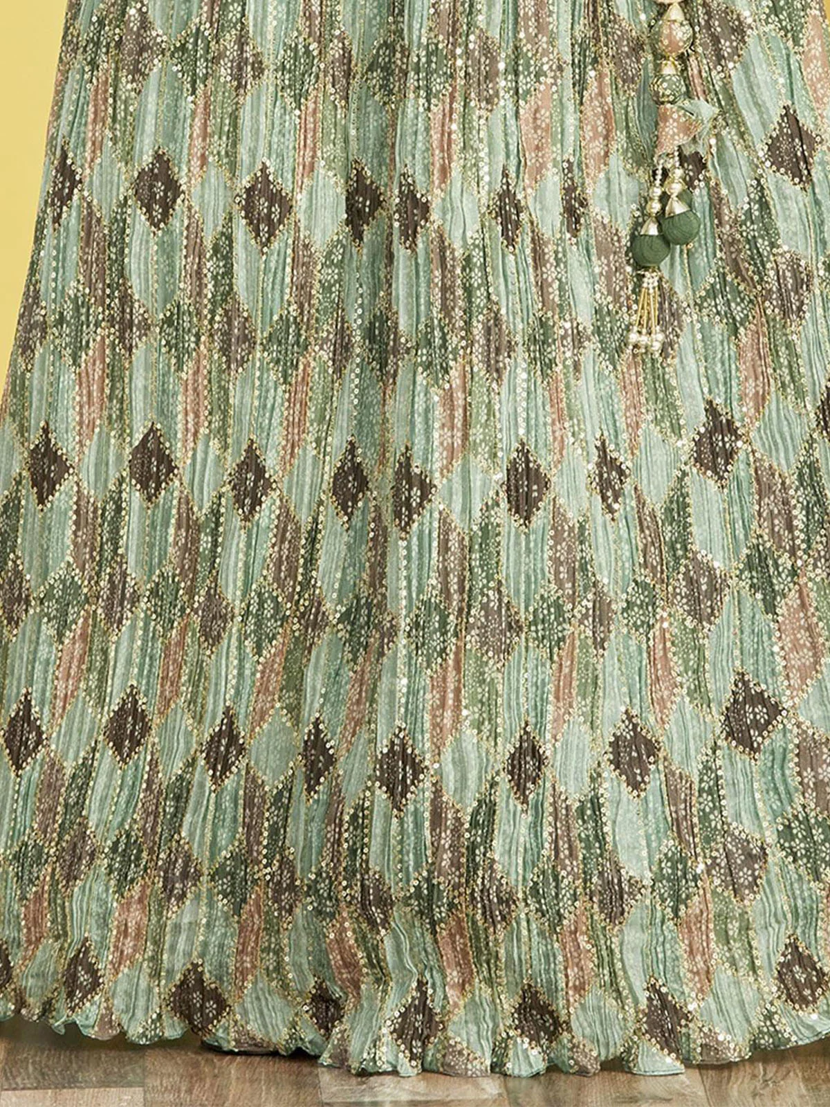 Odette Green Chinon Embellished Semi Stitched Lehenga With Unstitched Blouse For Women - Image 5