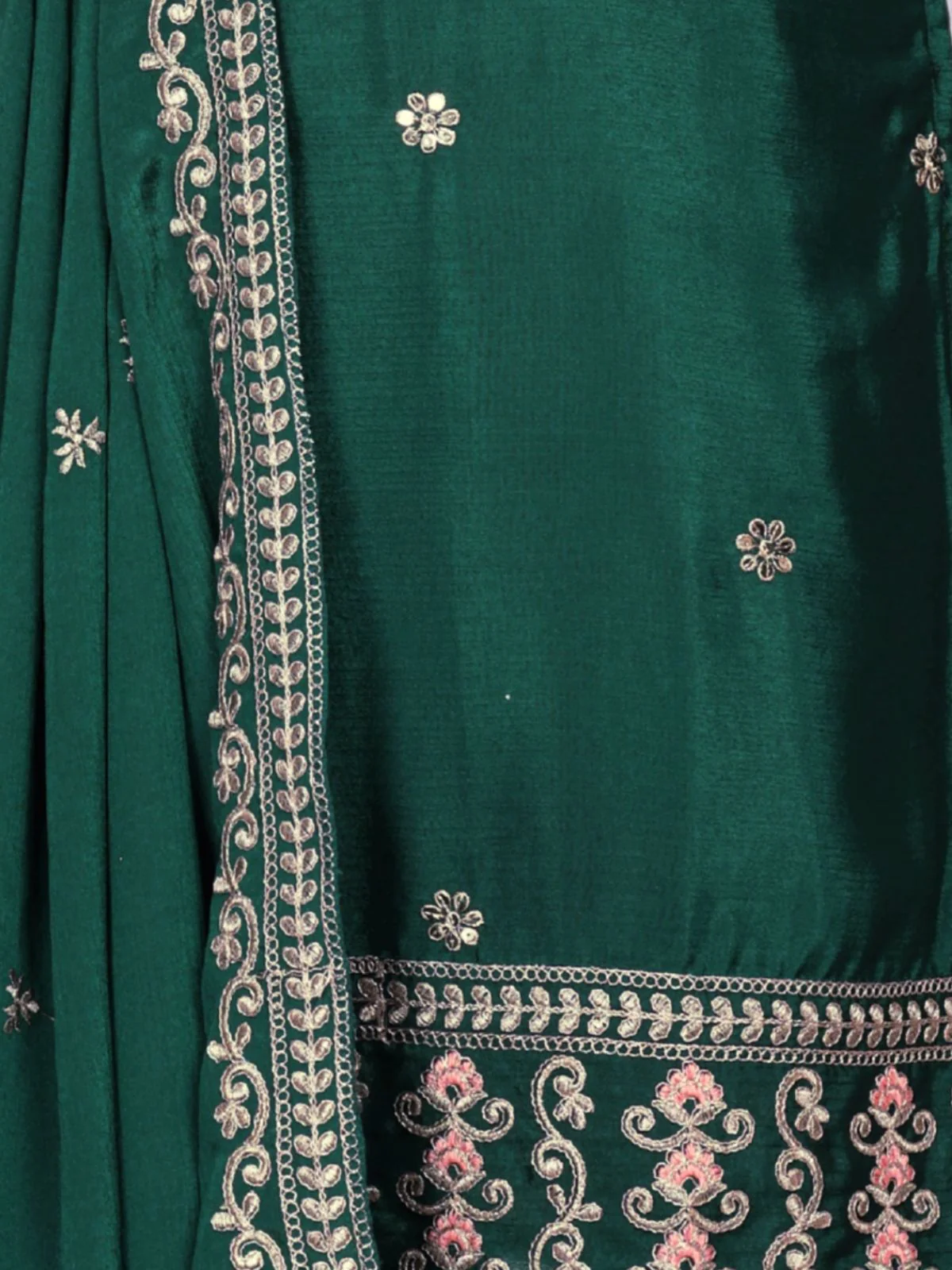 Odette Green Chinon Embroidered Kurta Set For Women - Image 4