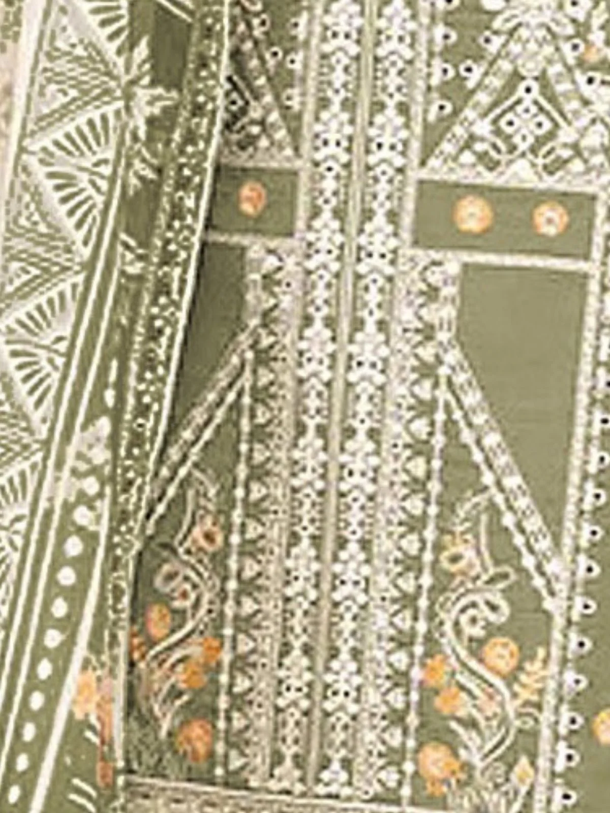 Odette Green Cotton Blend Embroidered Semi Stitched Kurta Set For Women - Image 3