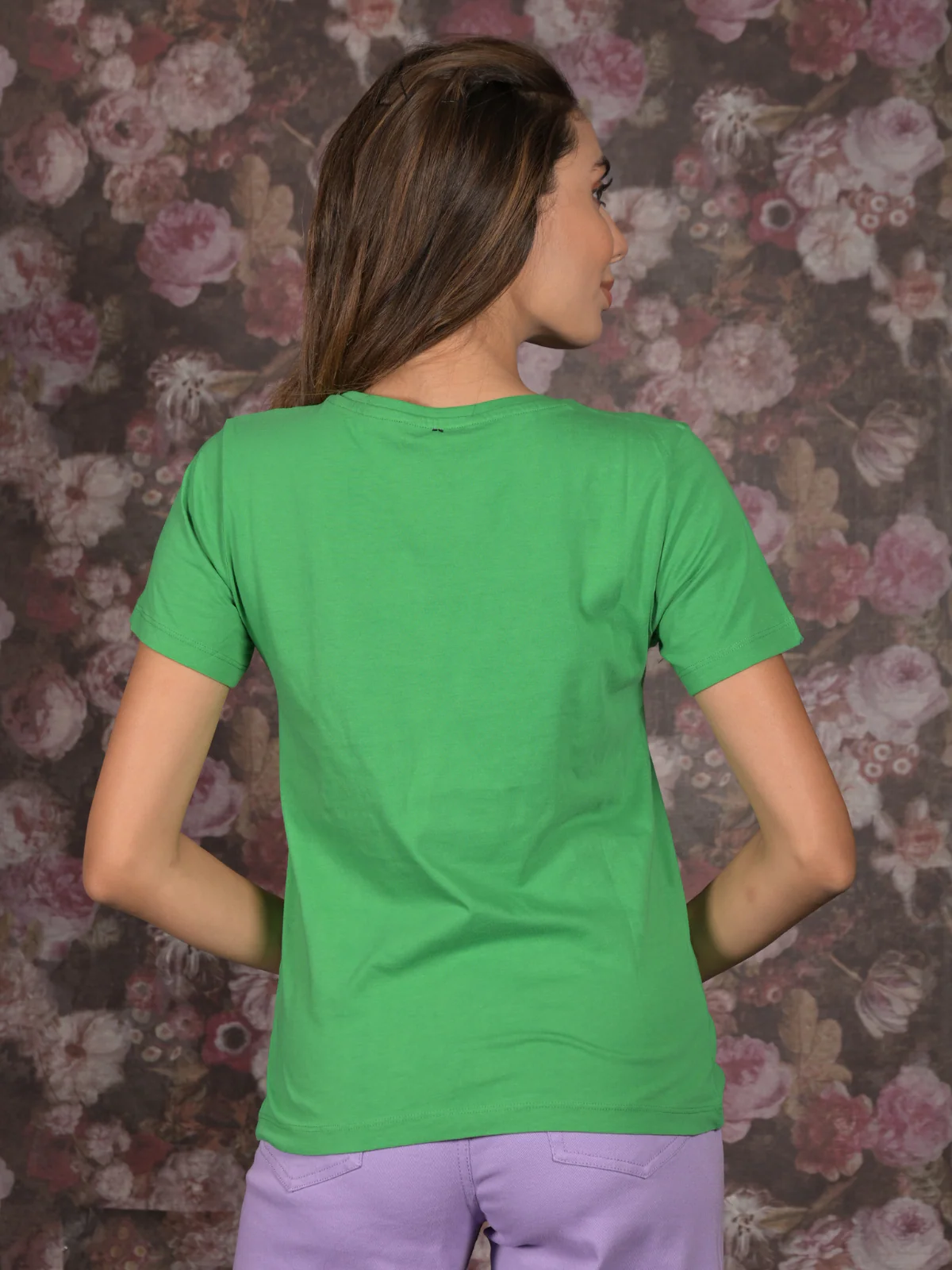 Odette Green Cotton Blend Printed Casual T-Shirt for Women - Image 3