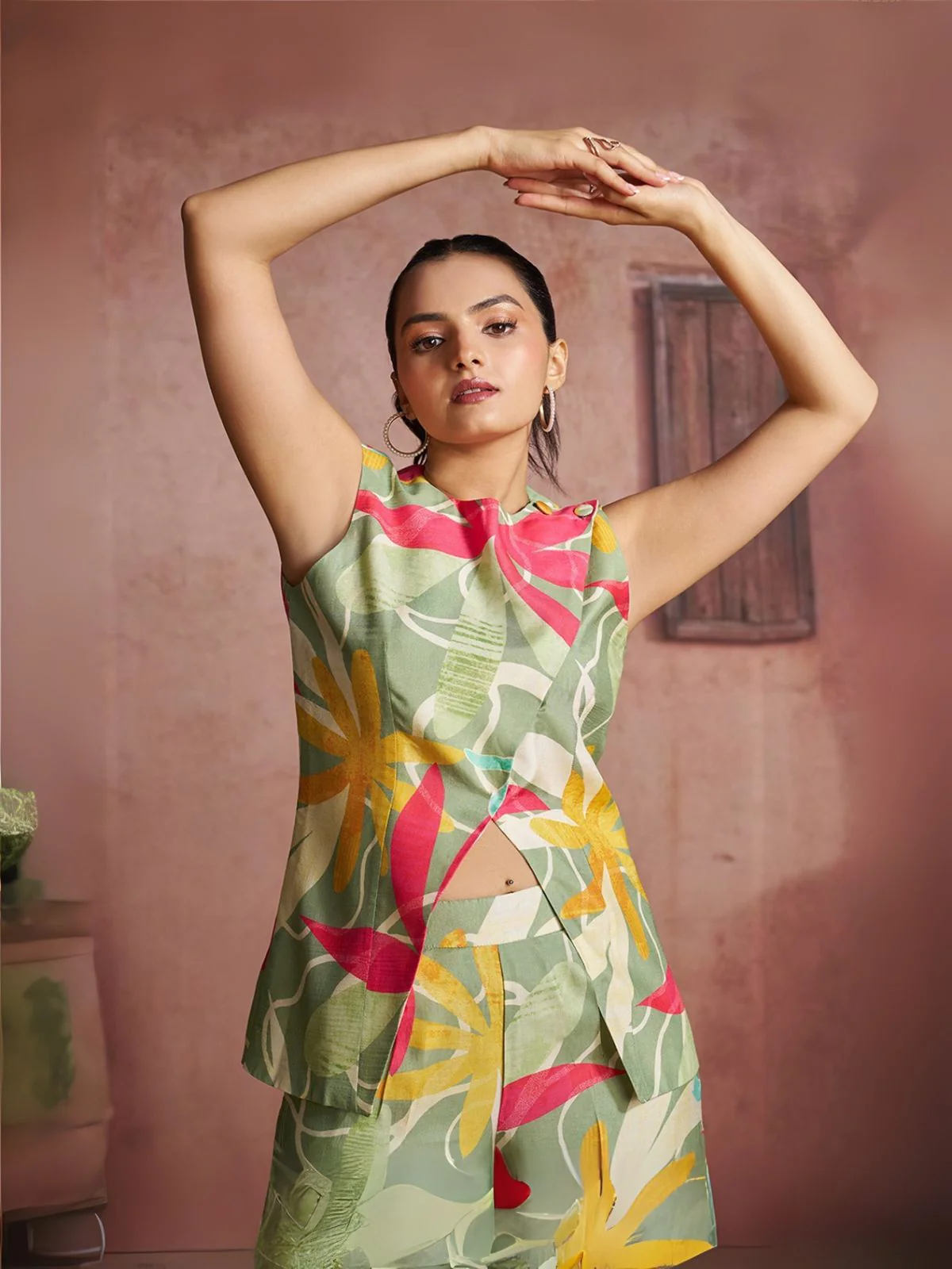 Odette Green Cotton Blend Printed Co-ord Set For Women - Image 6
