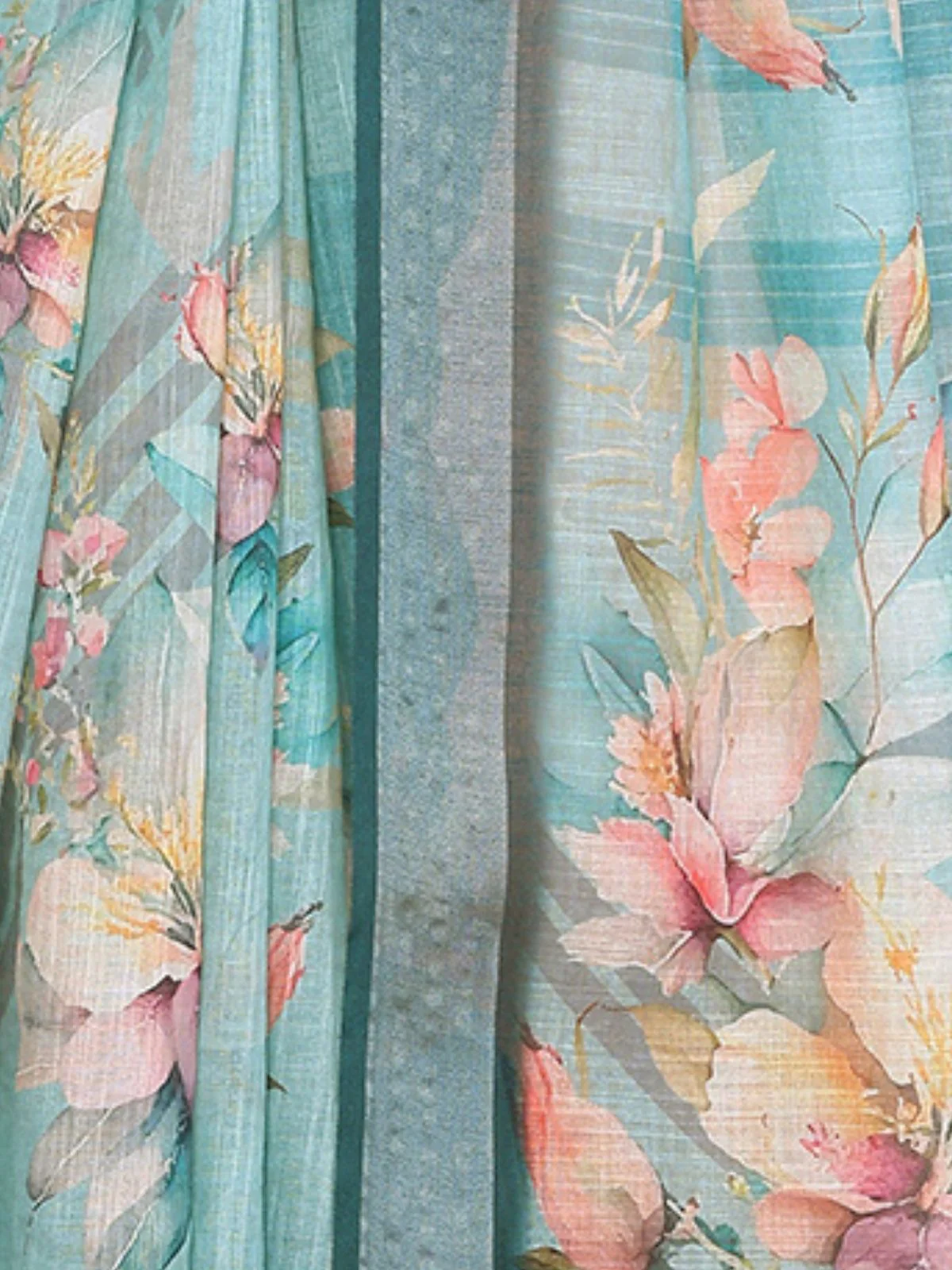 Odette Green Cotton Linen Printed Saree For Women - Image 4
