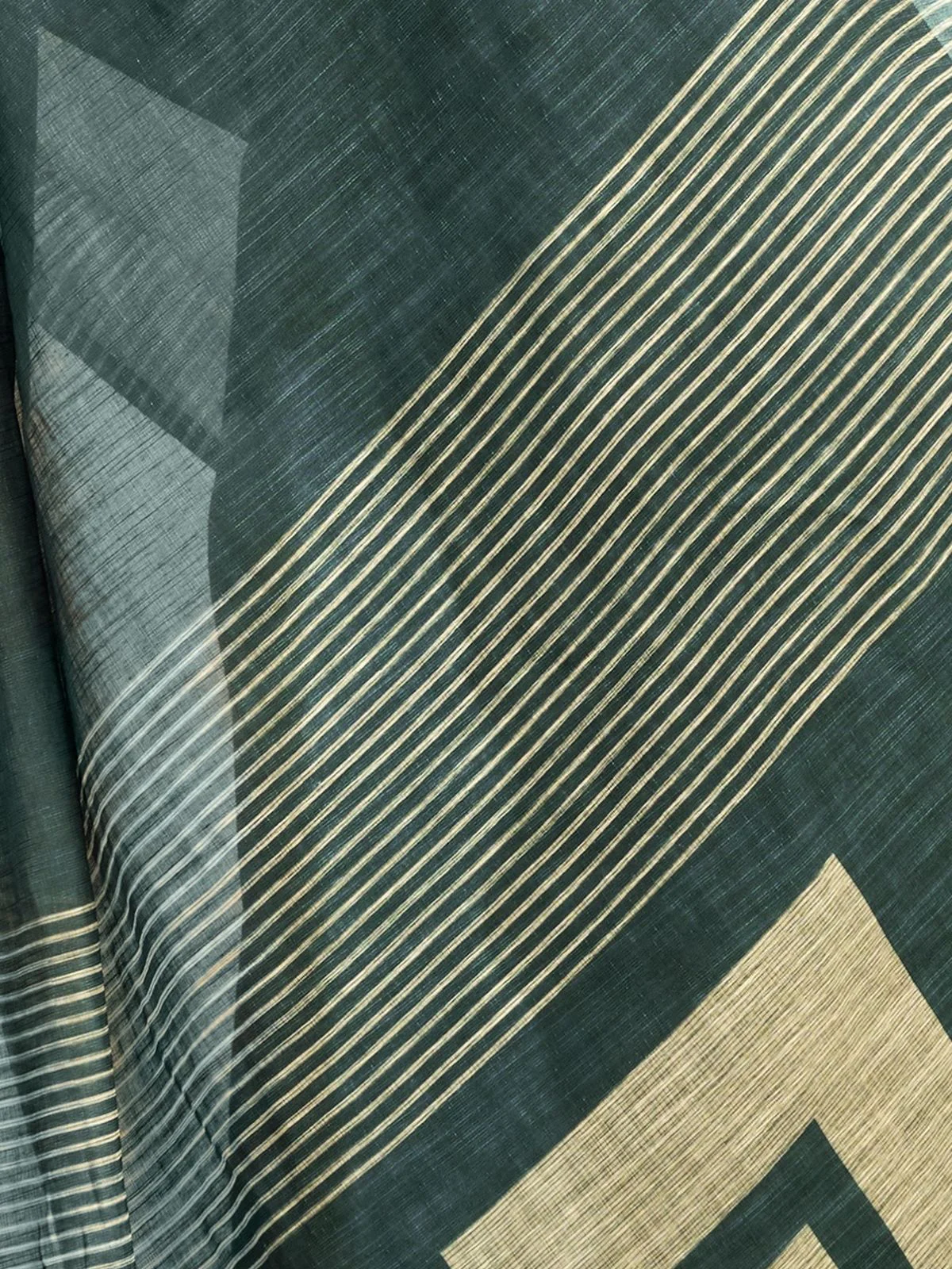 Odette Green Cotton Linen Solid Saree For Women - Image 5
