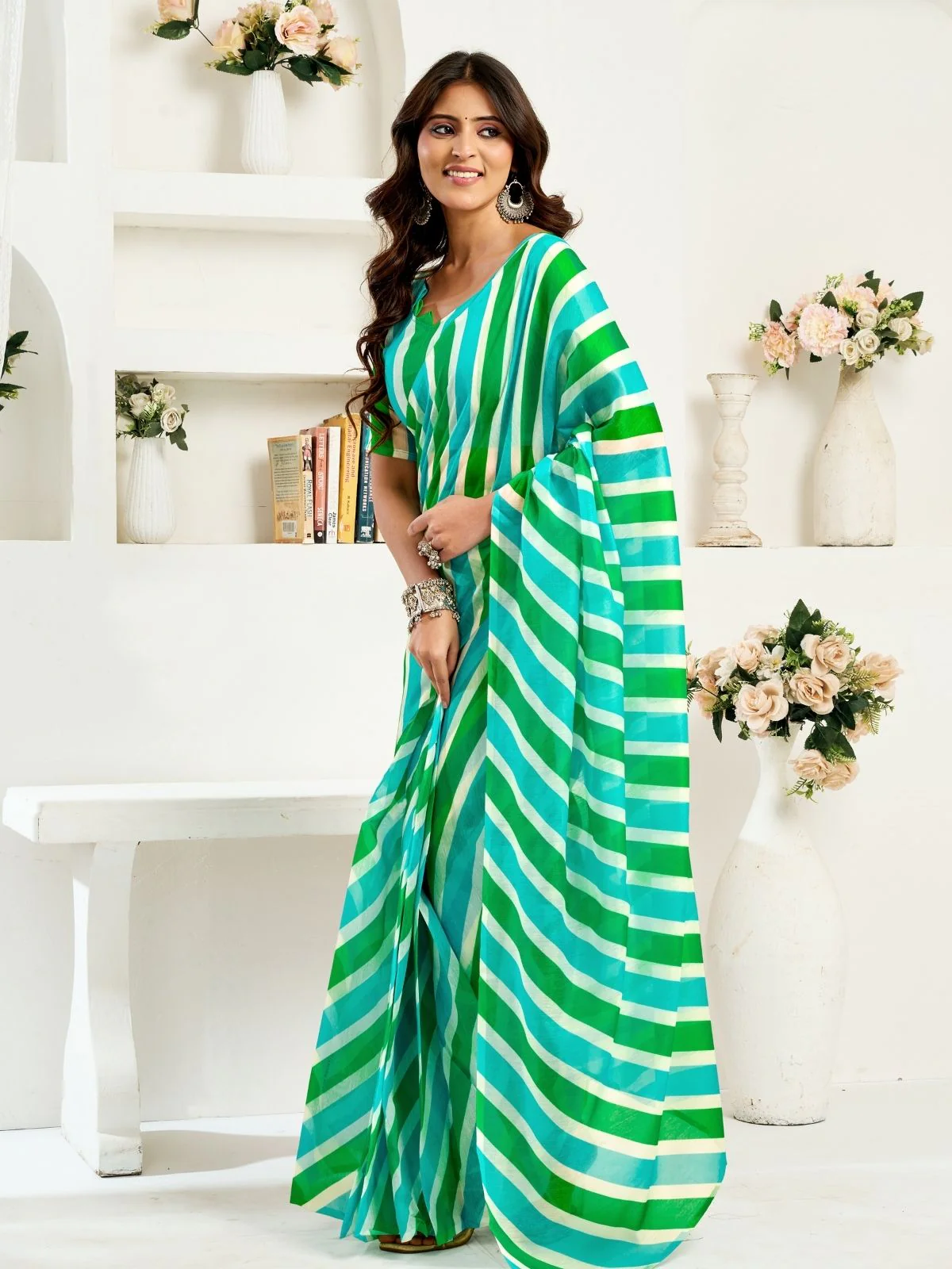 Odette Green Cotton Linen Zari Work Saree For Women - Image 2