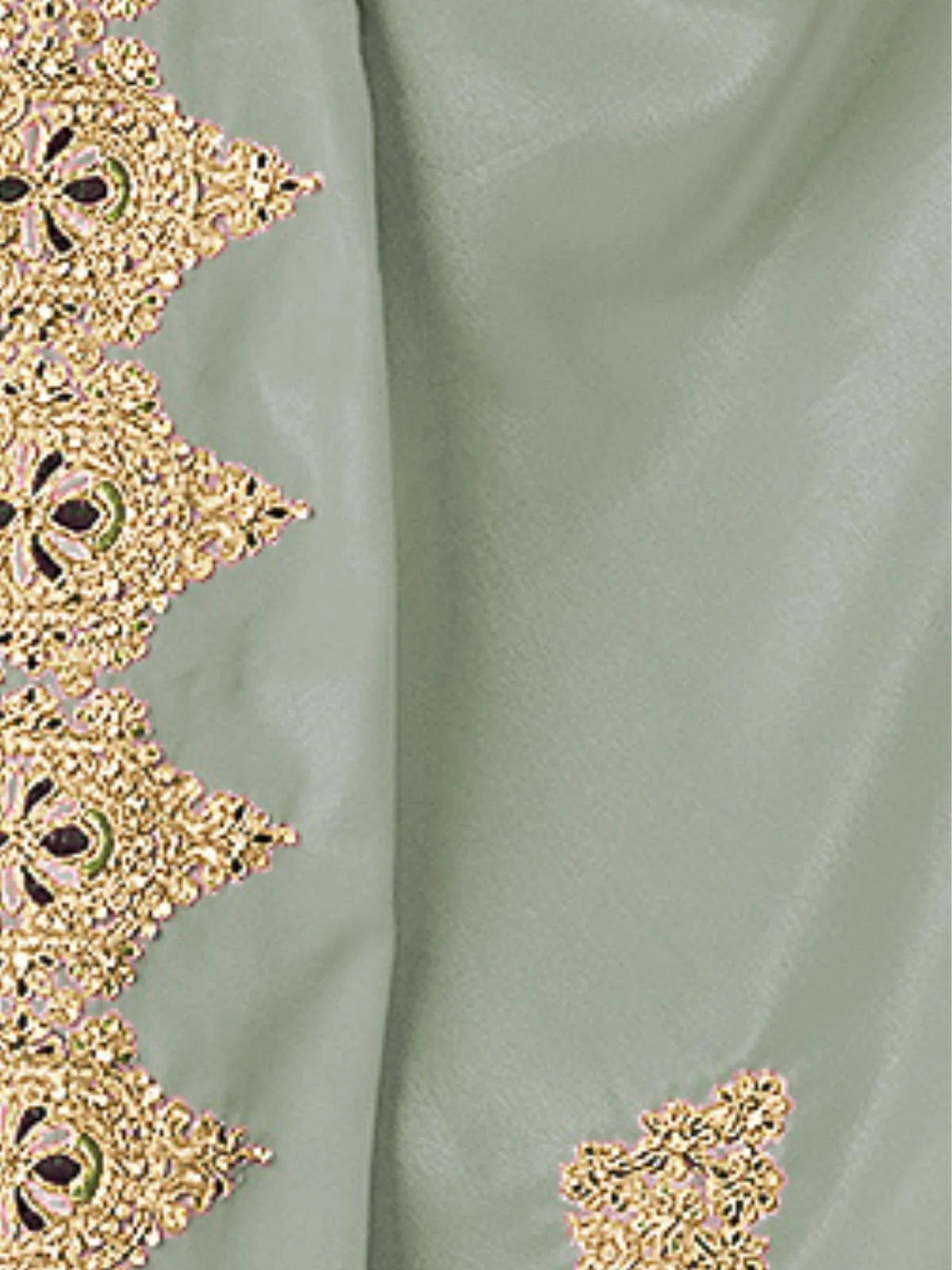Odette Green Crepe Embroidered Elegant Saree For Women - Image 4