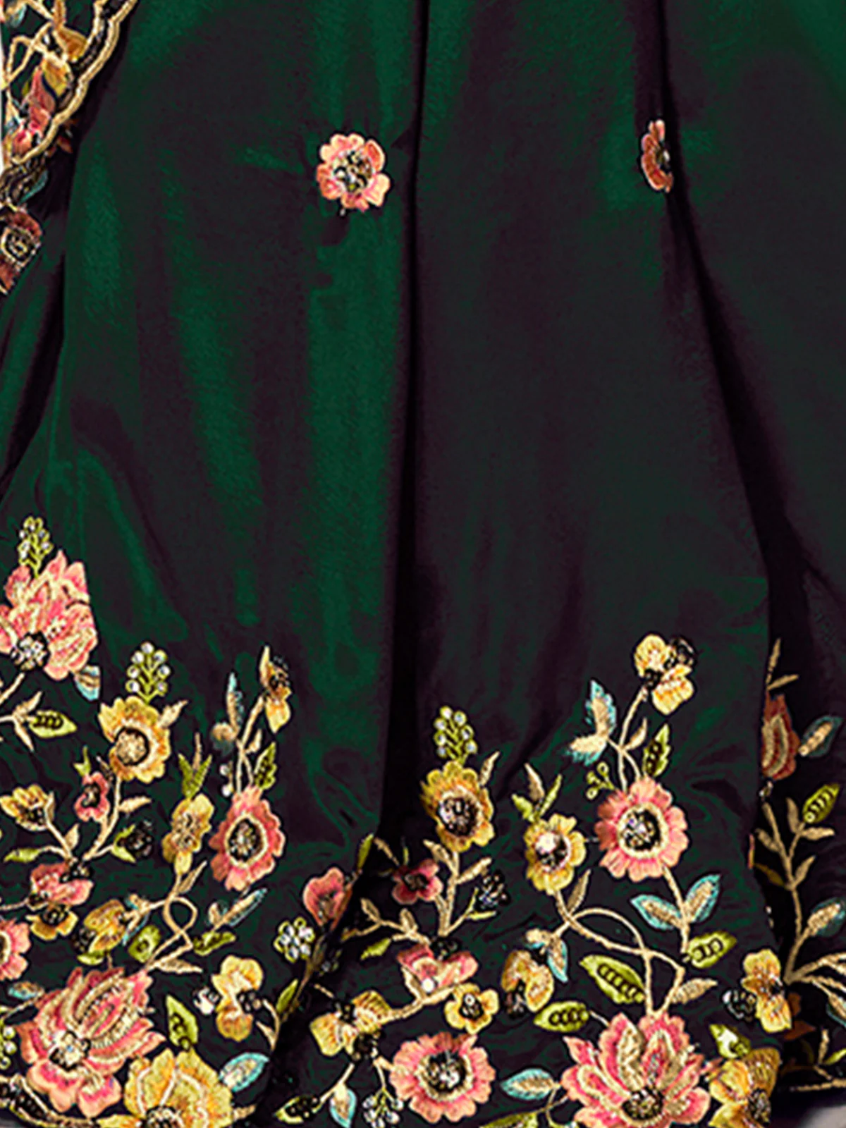 Odette Green Crepe Embroidered Saree with Unstitched Blouse For Women - Image 4