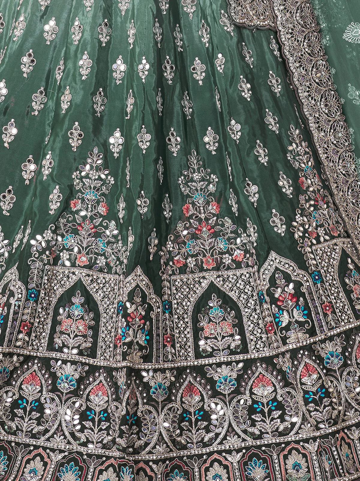 Odette Green Crepe Embroidered Semi Stitched Lehenga With Unstitched Blouse for Women - Image 5