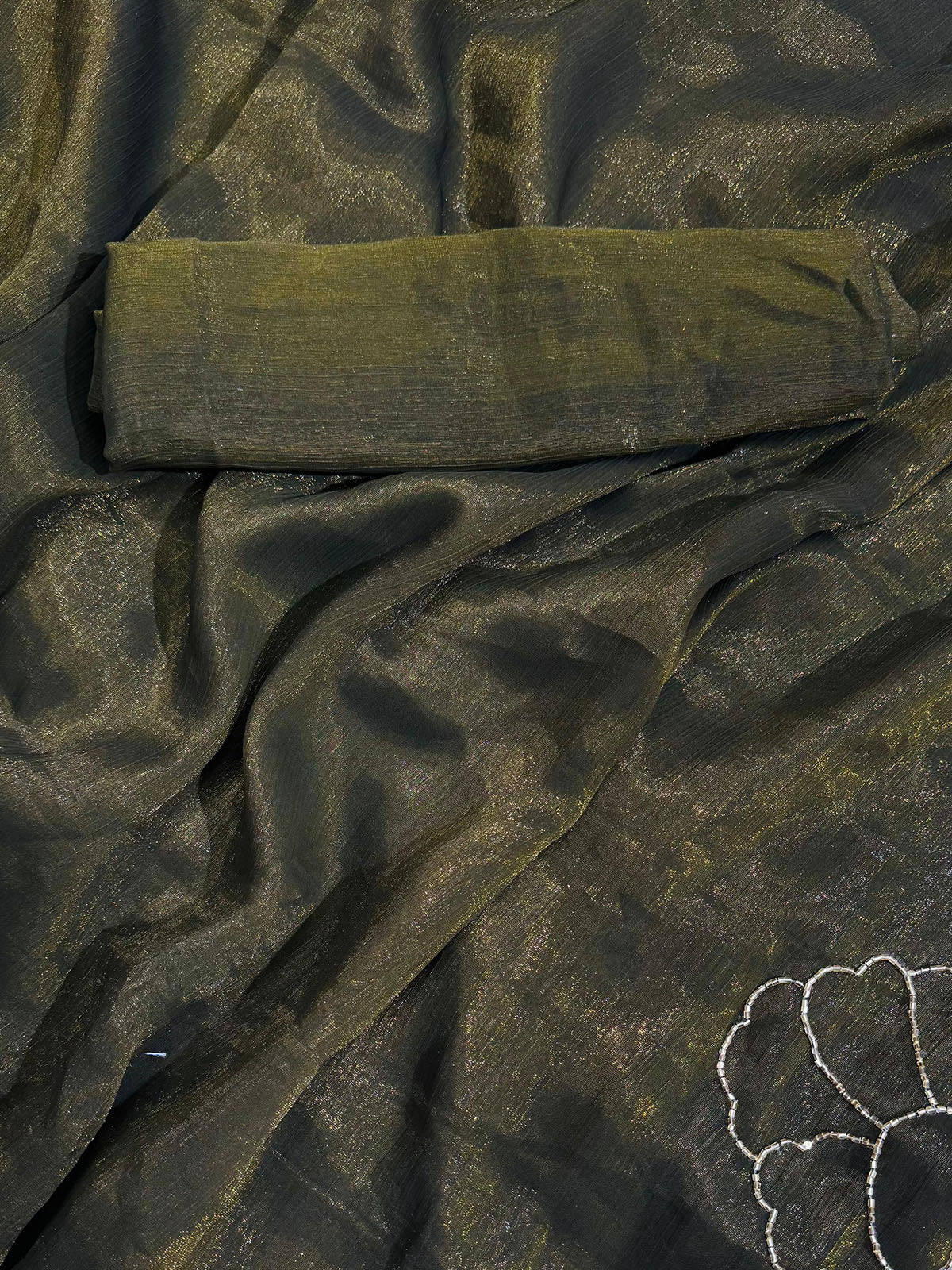 Odette Green Embellished Silk Blend Saree With Unstitched Blouse For Women - Image 6