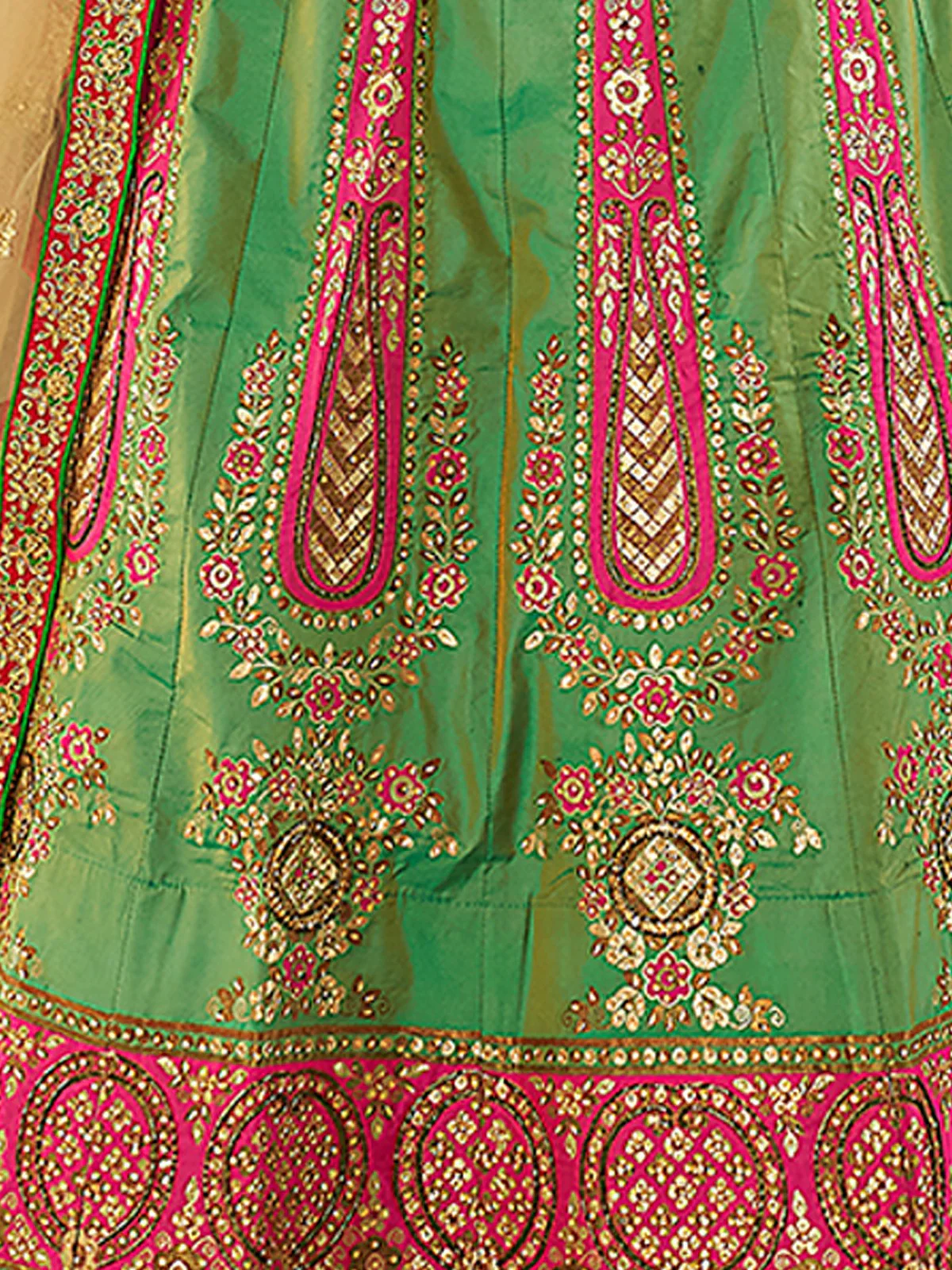 Odette Green Embroidered Art Silk Semi Stitched Lehenga With Blouse For Women - Image 5