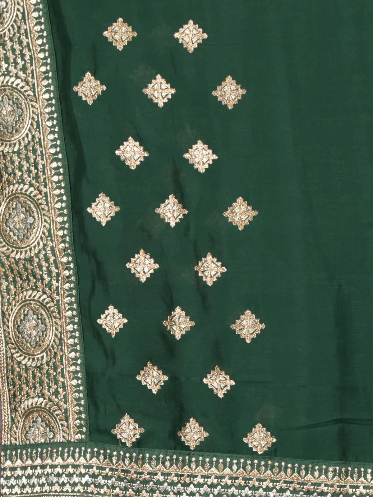 Odette Green Embroidered Gerogette Saree with Unstitched Blouse for Women - Image 5