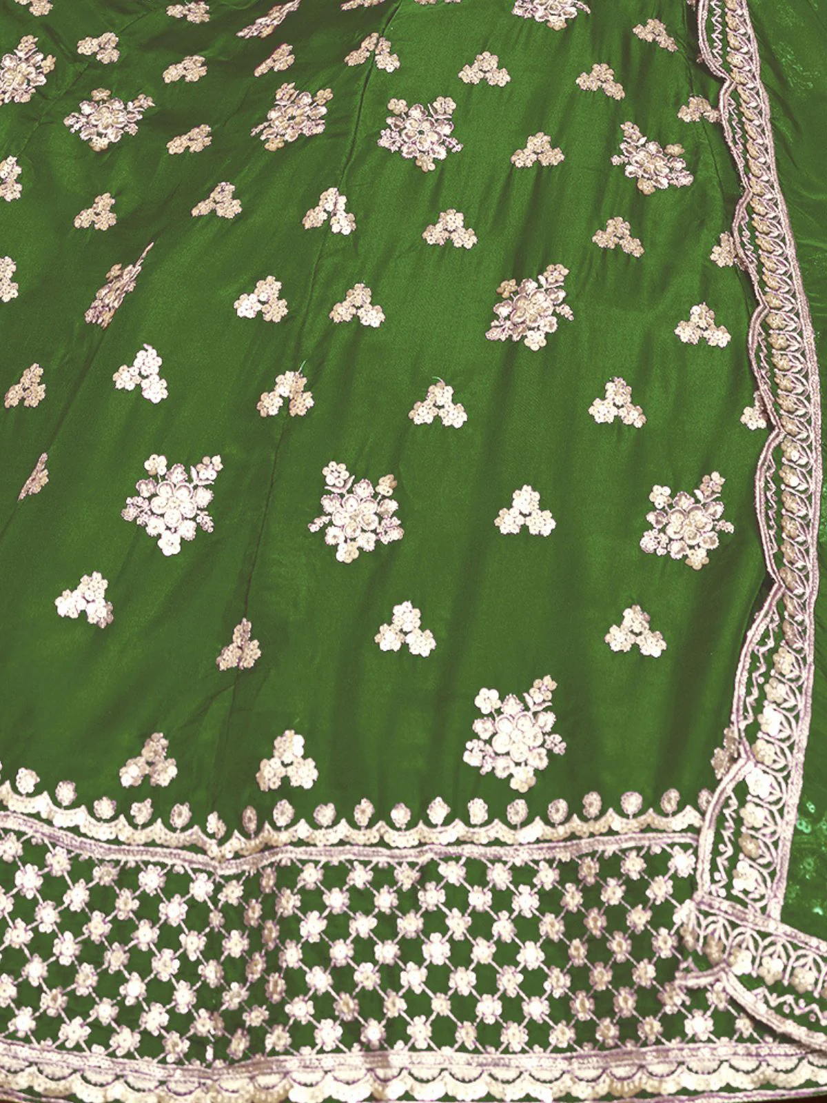 Odette Green Embroidered Organza Semi Stitched Lehenga With Unstitched Blouse For Women - Image 5