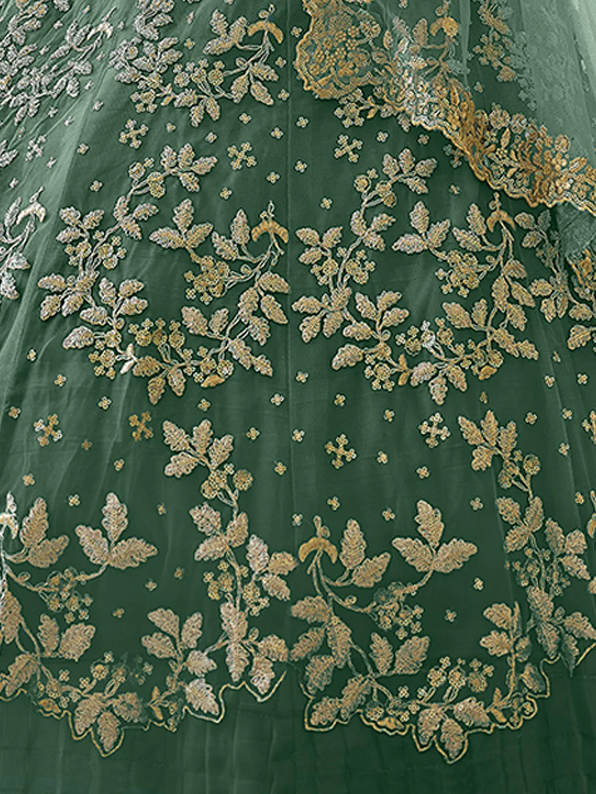 Odette Green Embroidered Soft Net Semi Stitched Lehenga With Blouse For Women - Image 5