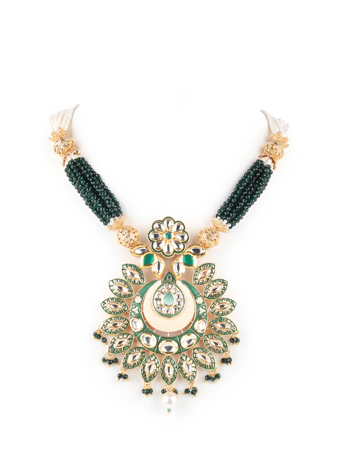 Odette Green Faux Pearls Embellished Kundan Neck Piece For Women - Image 3