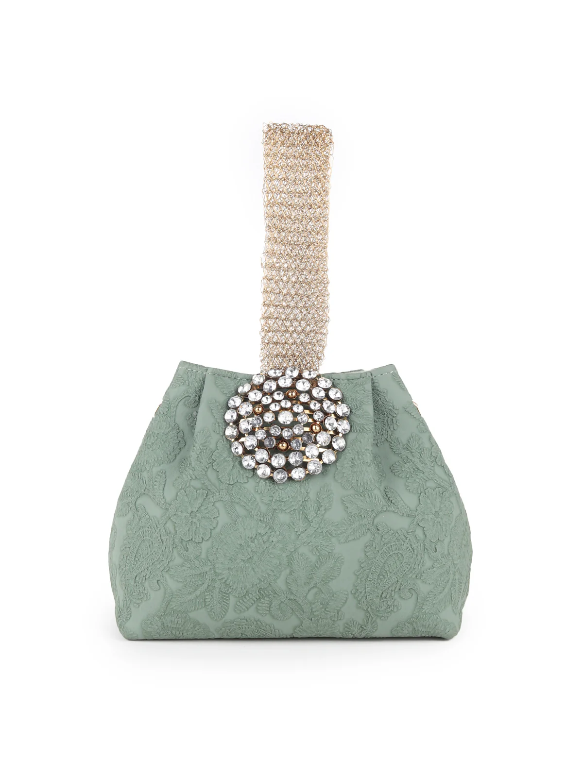 Odette Green Faux Stone Embellished and Textured Batua for Women - Image 3